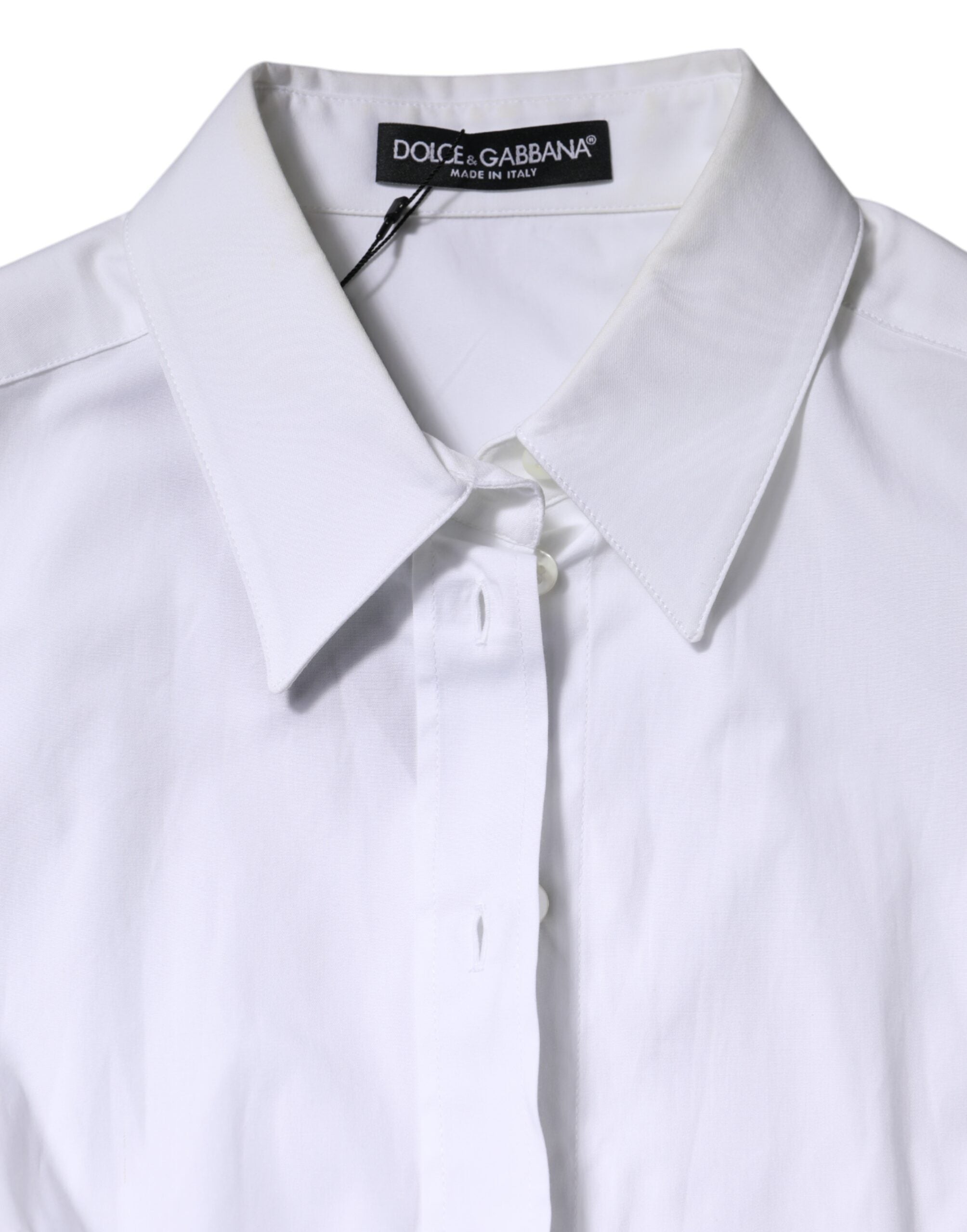 Witte katoenen blouse met kraag en lange mouwen