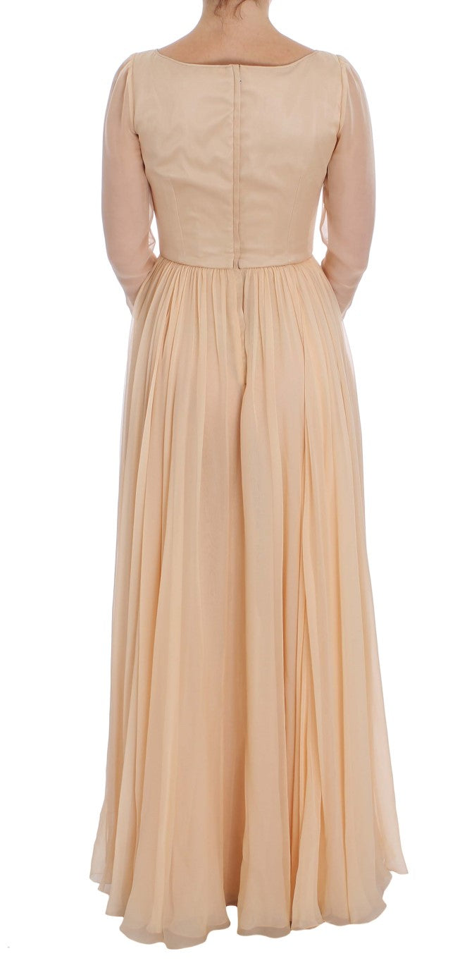 Beige zijden baljurk, lange jurk