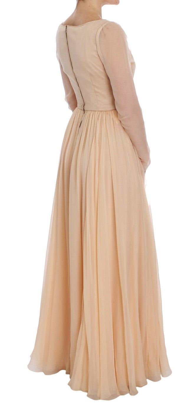 Beige zijden baljurk, lange jurk