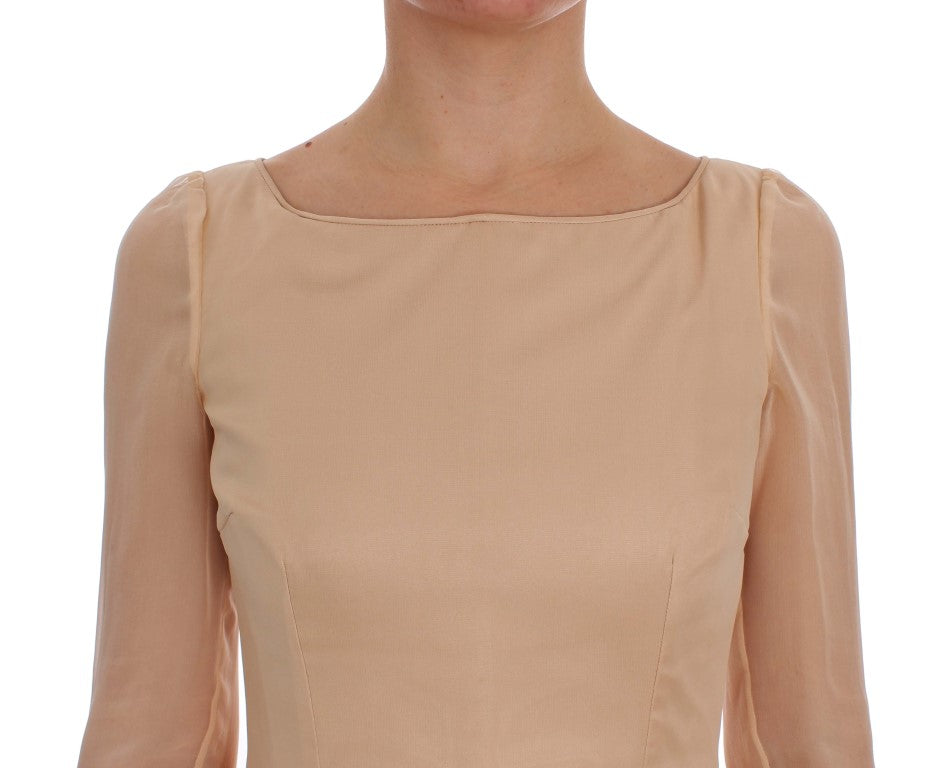 Beige zijden baljurk, lange jurk