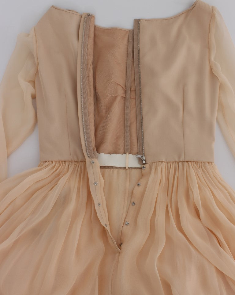 Beige zijden baljurk, lange jurk