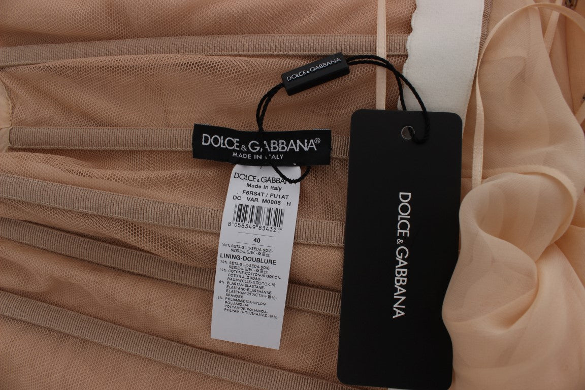 Beige zijden baljurk, lange jurk