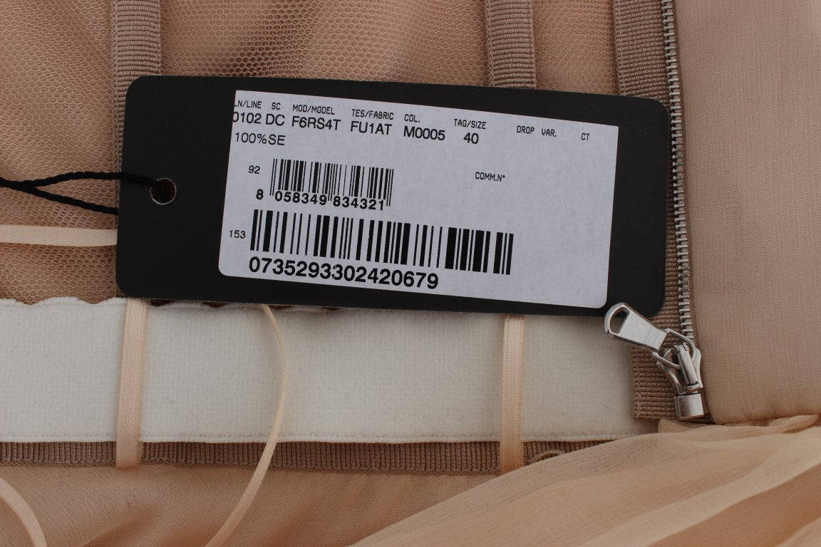 Beige zijden baljurk, lange jurk