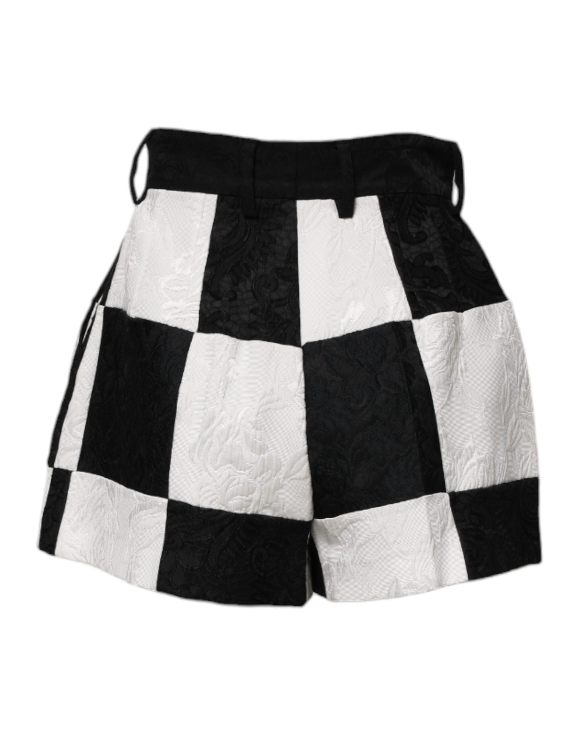 Zwarte witte bloemenbrokaat hotpants shorts