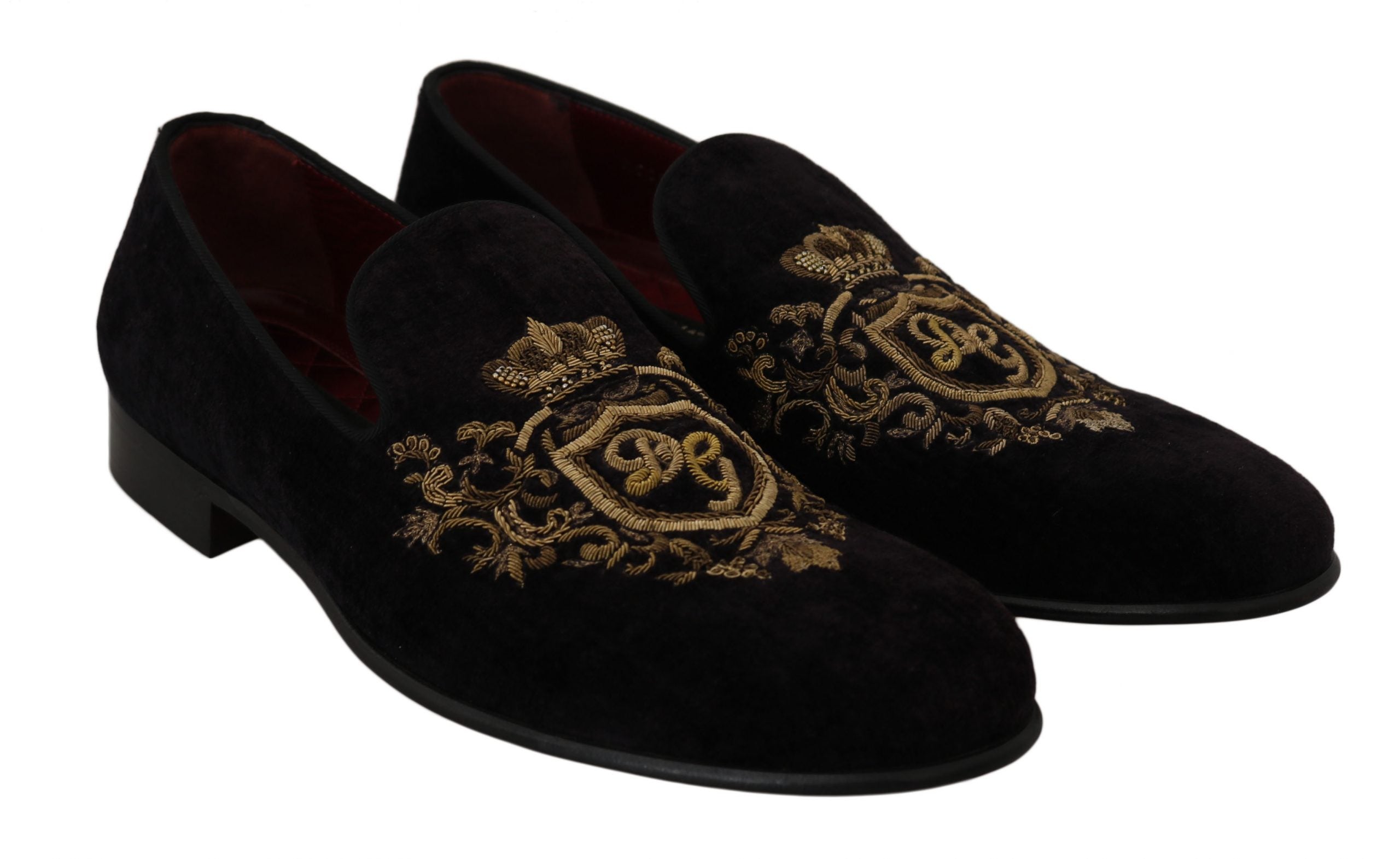 Loafers Zwart Fluweel Gouden Kroon