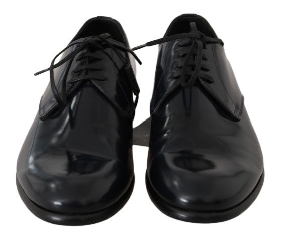 Blauwe leren gepolijste Derby-schoenen