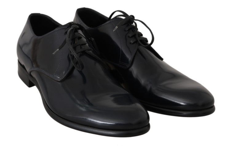 Blauwe leren gepolijste Derby-schoenen