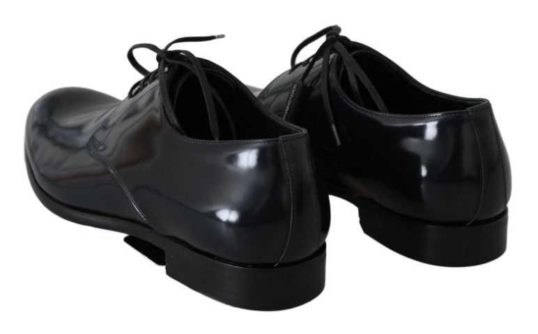 Blauwe leren gepolijste Derby-schoenen