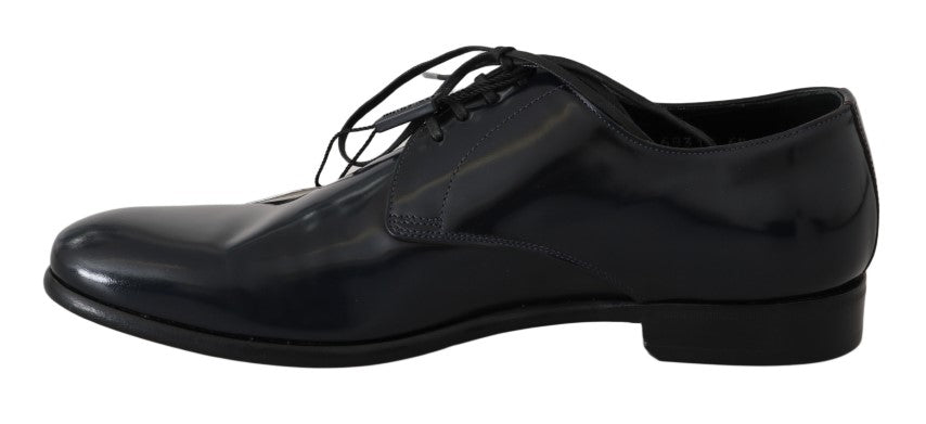 Blauwe leren gepolijste Derby-schoenen