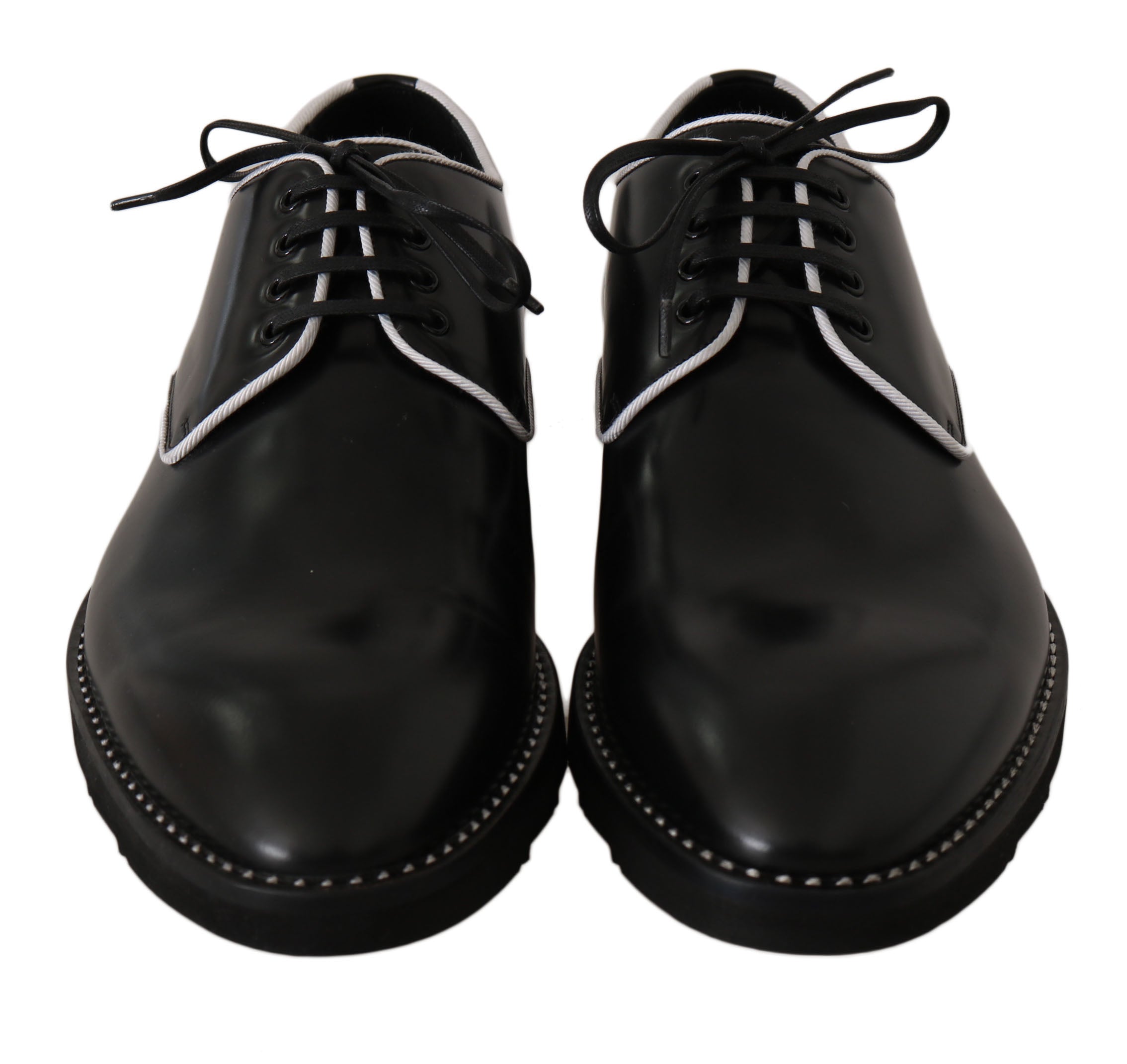 Zwarte leren witte Derby-schoenen