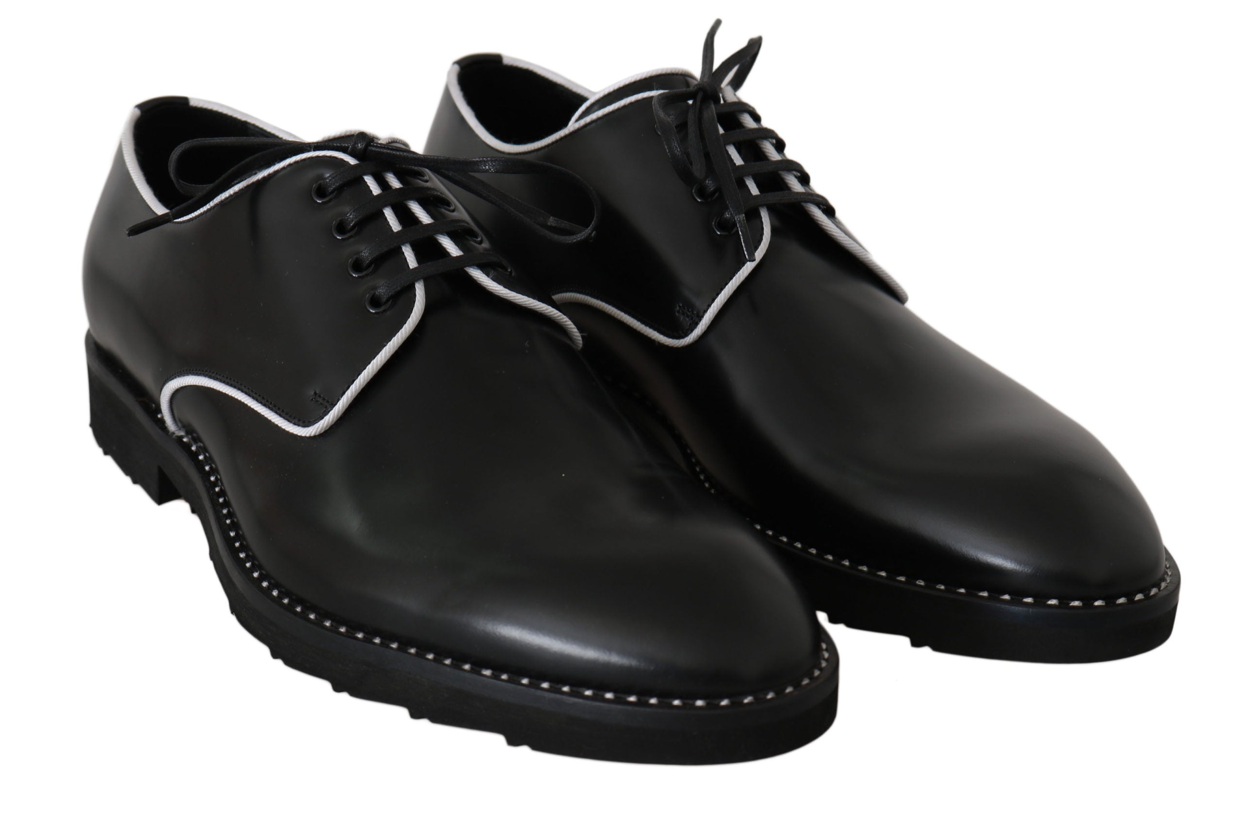 Zwarte leren witte Derby-schoenen