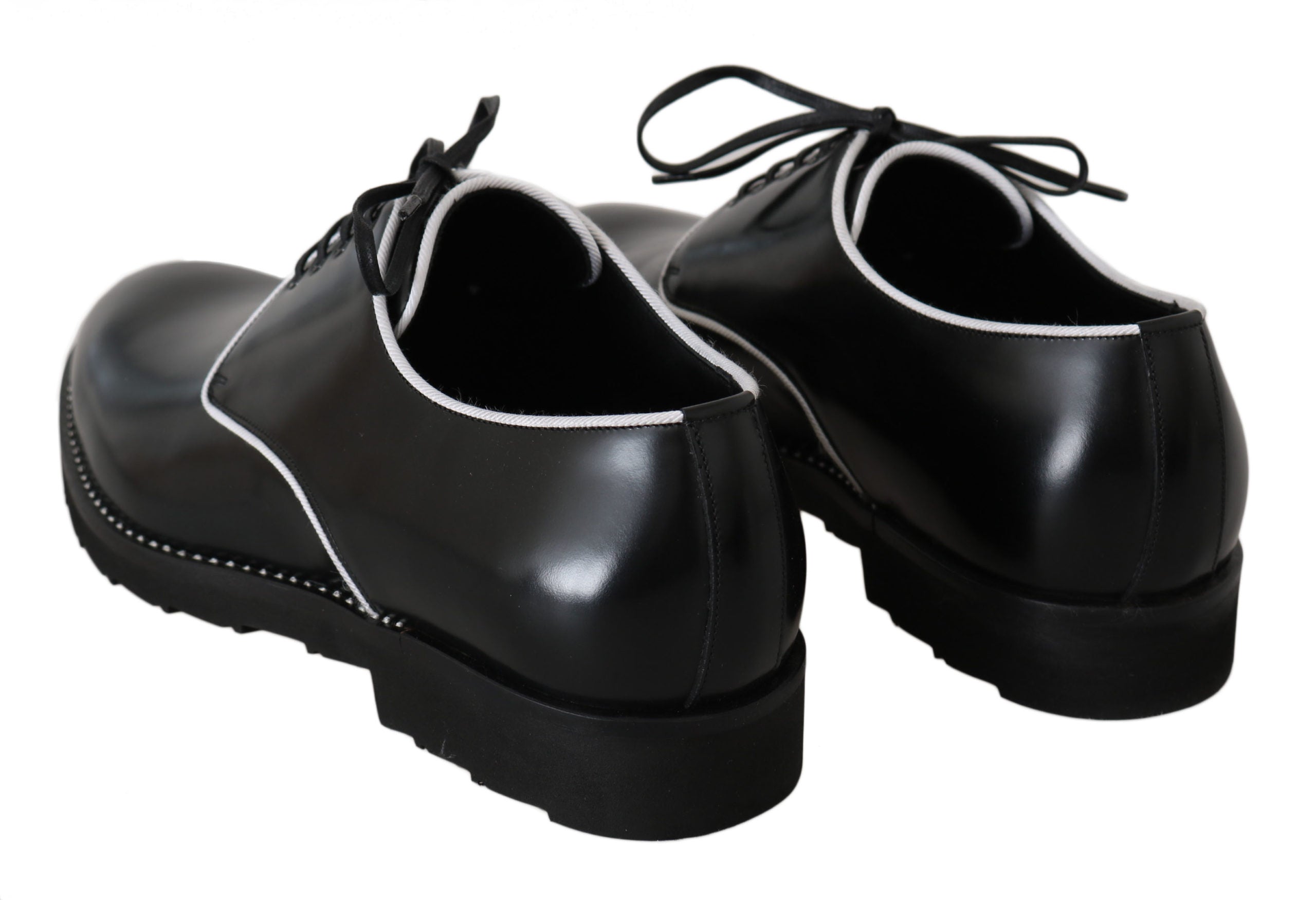 Zwarte leren witte Derby-schoenen
