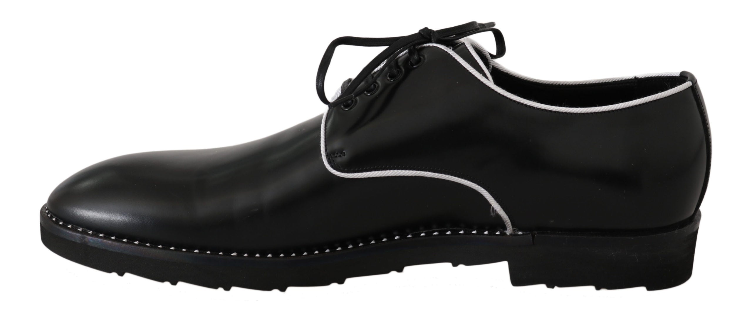 Zwarte leren witte Derby-schoenen