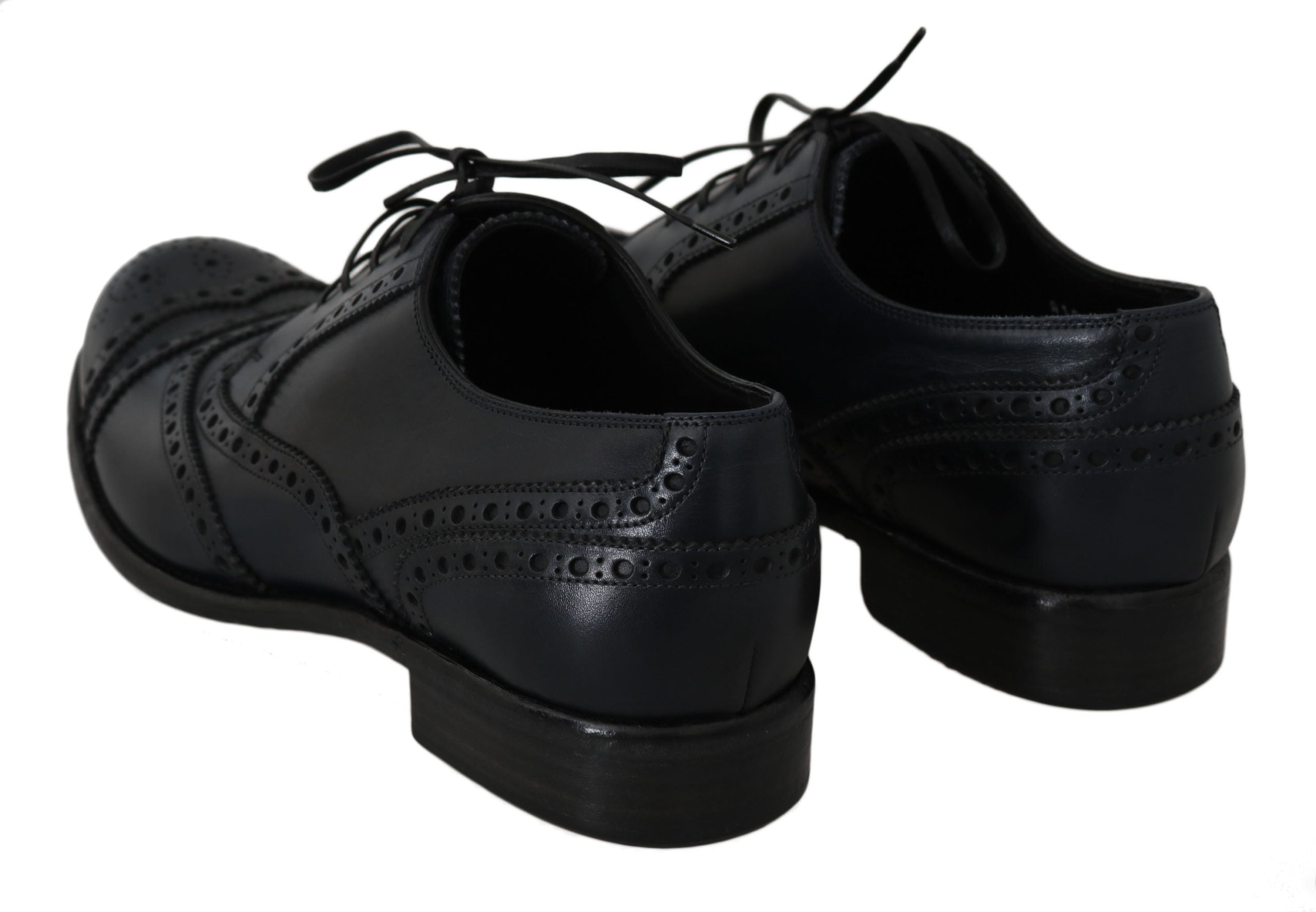 Donkerblauwe leren Oxford-schoenen met vleugeltip
