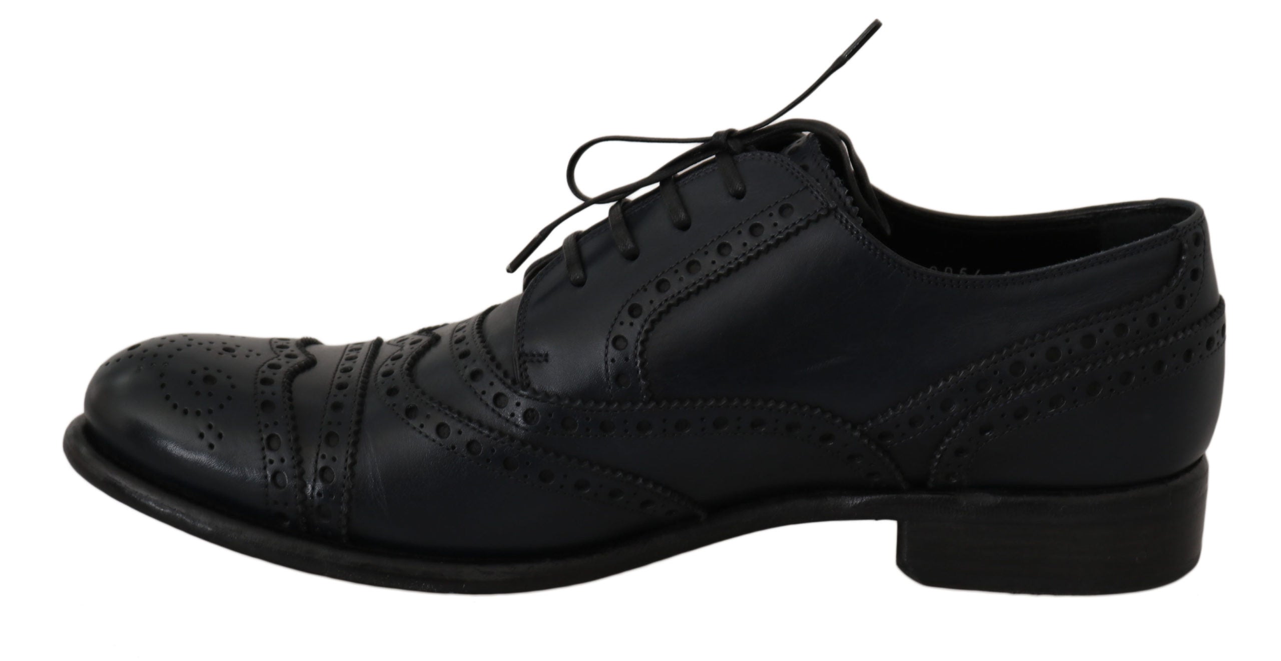 Donkerblauwe leren Oxford-schoenen met vleugeltip