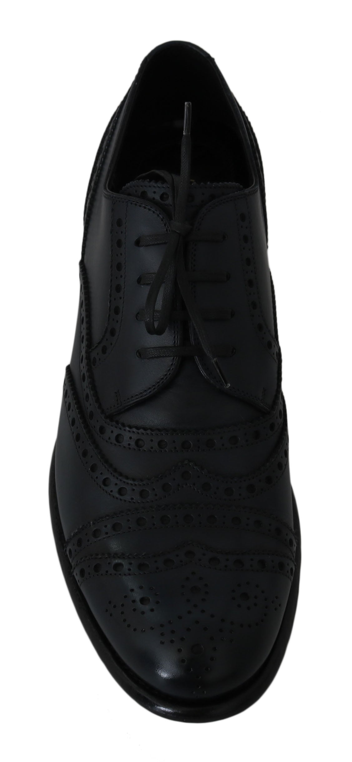 Donkerblauwe leren Oxford-schoenen met vleugeltip
