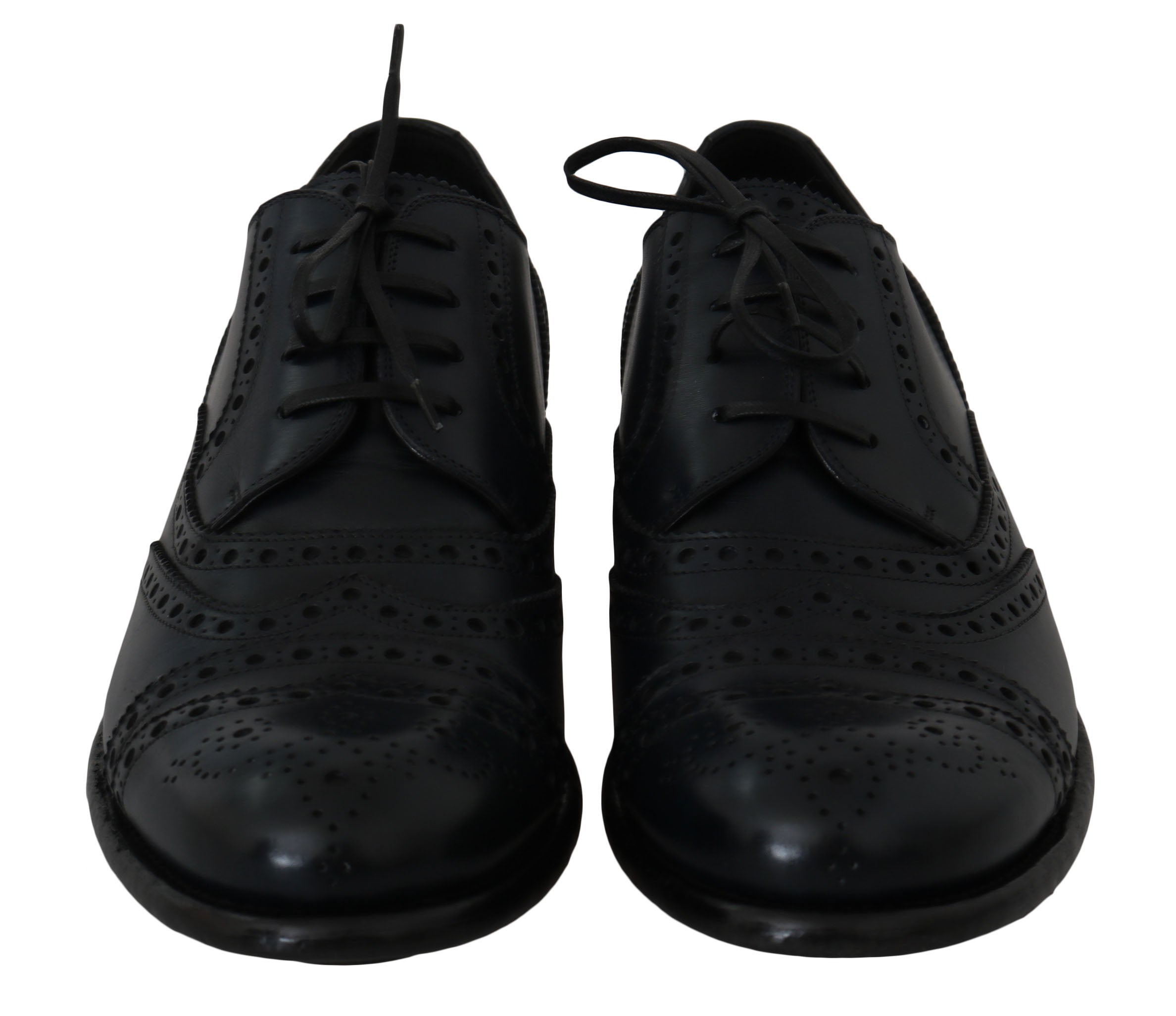 Donkerblauwe leren Oxford-schoenen met vleugeltip