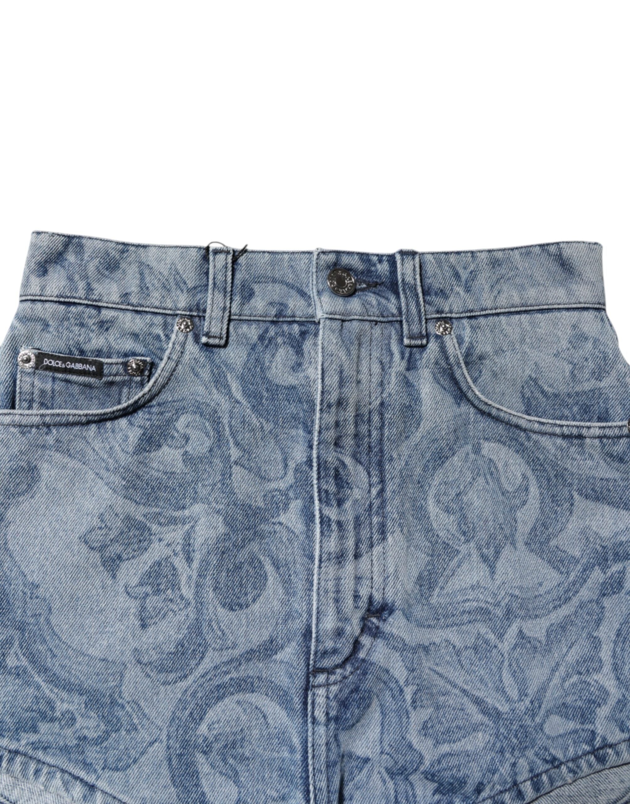 Blauwe bloemenprint denim katoenen hotpants shorts