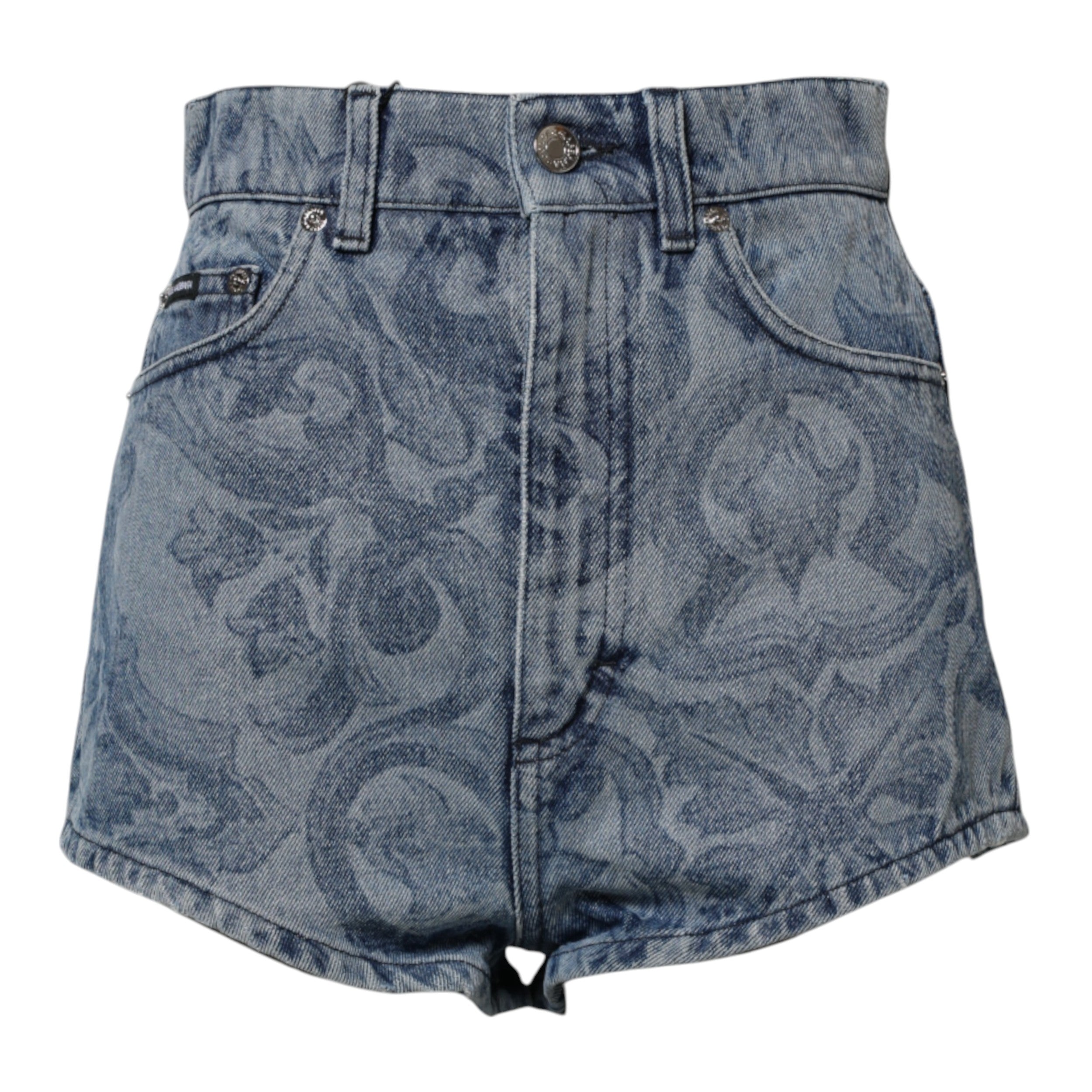 Blauwe bloemenprint denim katoenen hotpants shorts