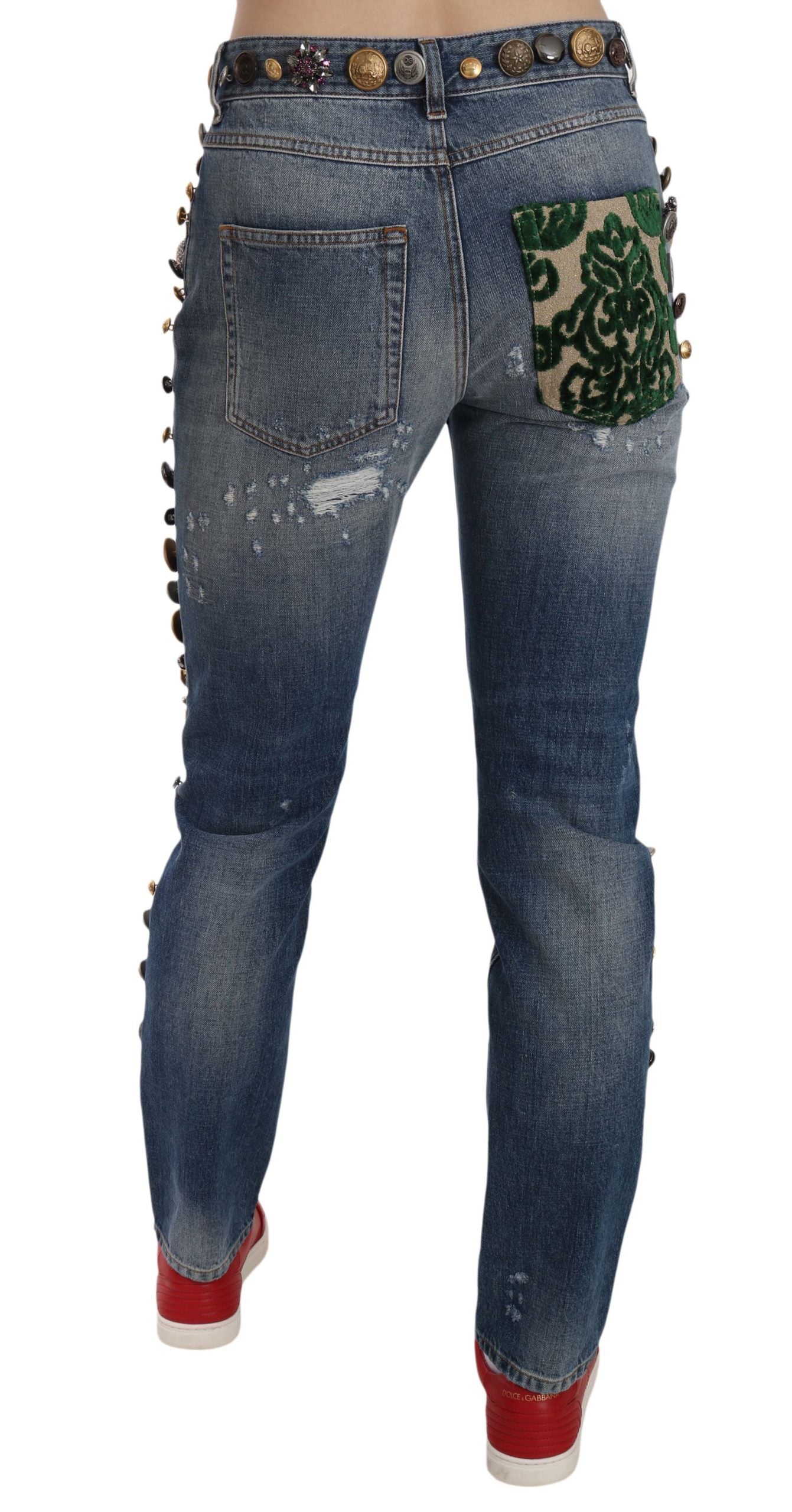 Versleten versierde knopen denim broek jeans