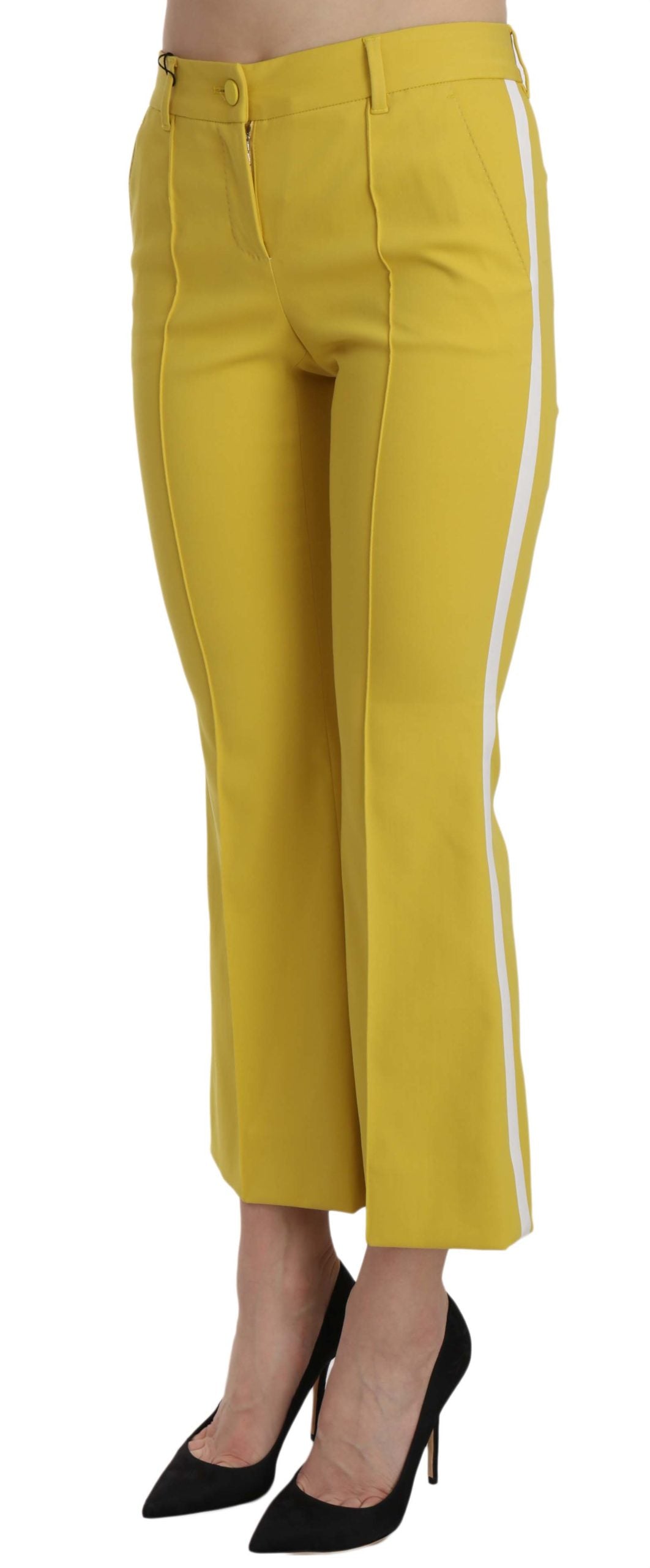 Gele uitlopende bootcut capribroek van katoen