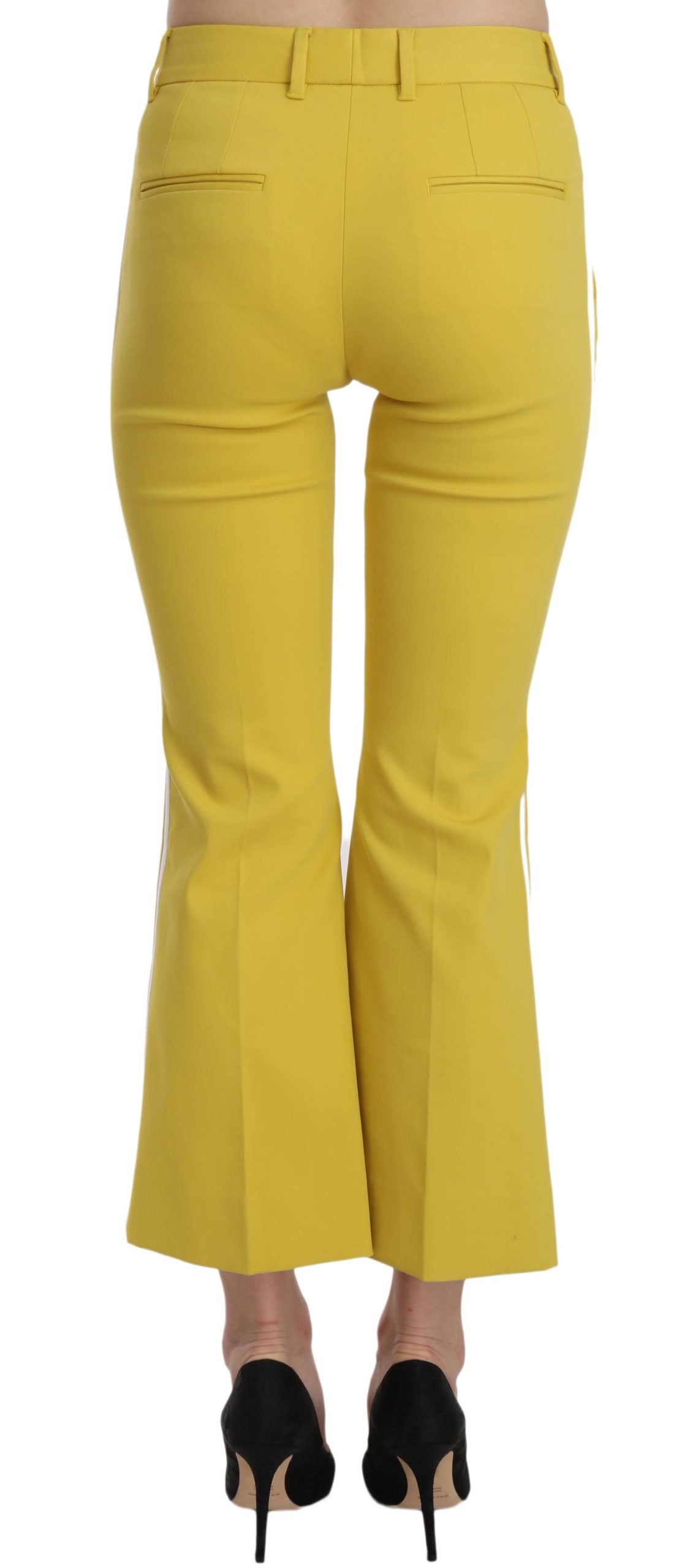 Gele uitlopende bootcut capribroek van katoen