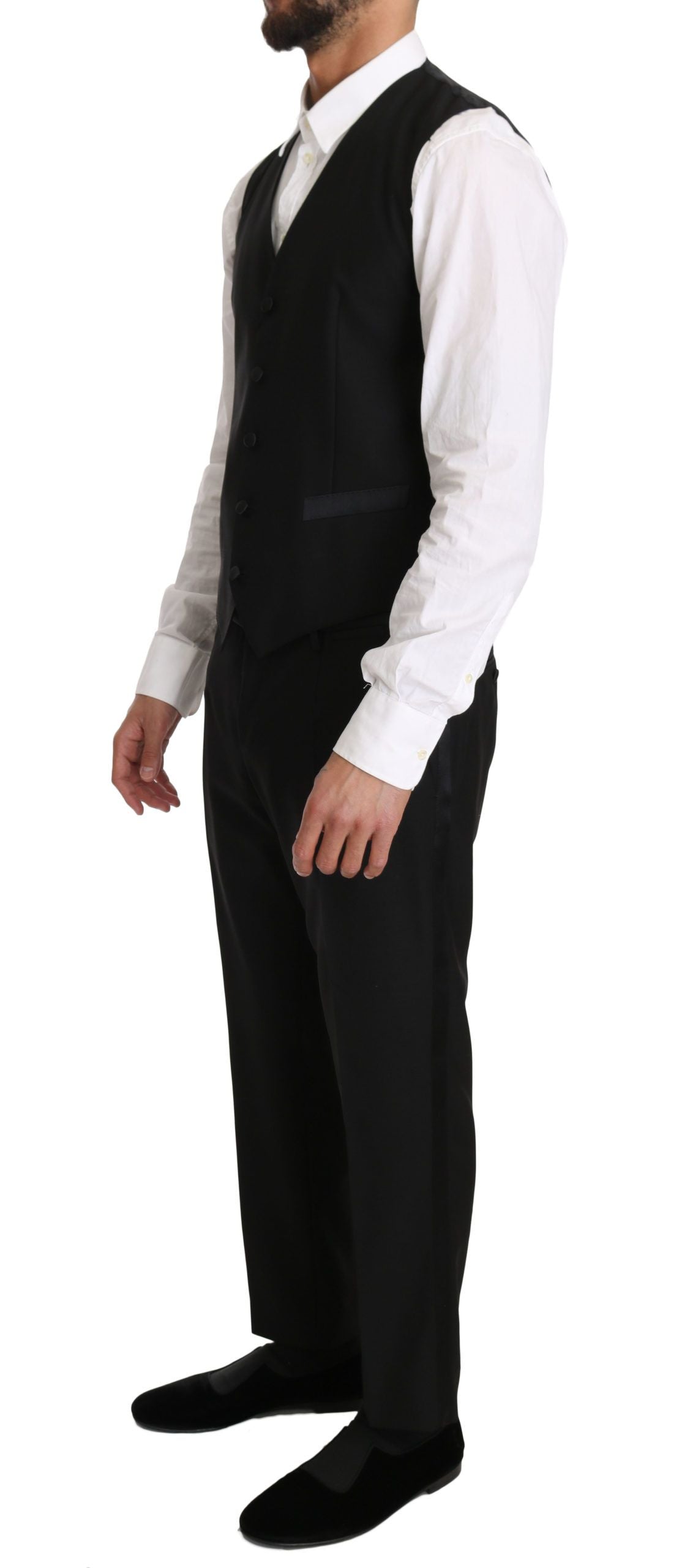 Zwarte wollen jurk met gilet en Gillet-vest