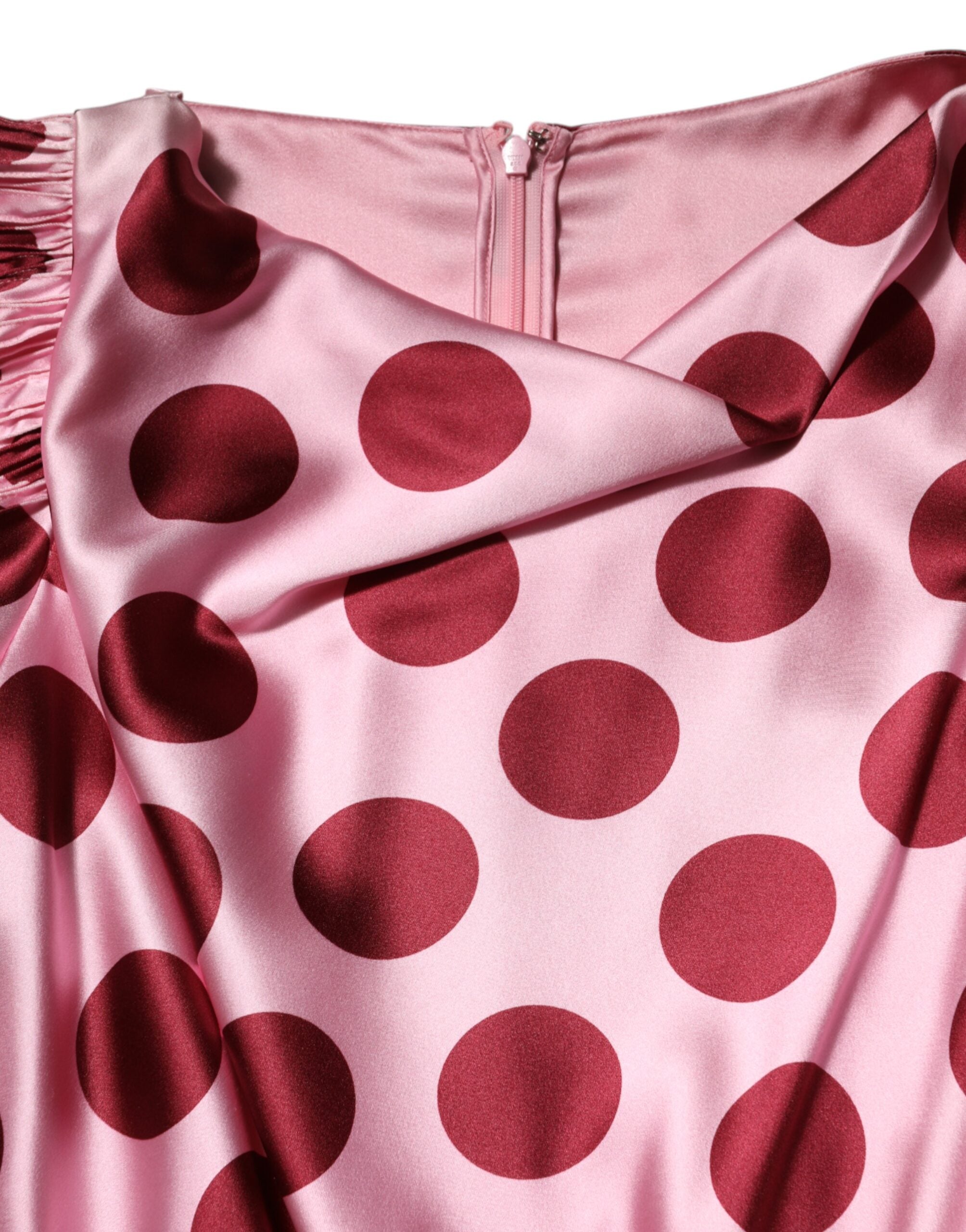 Roze rode stippen zijden satijnen maxi-jurk