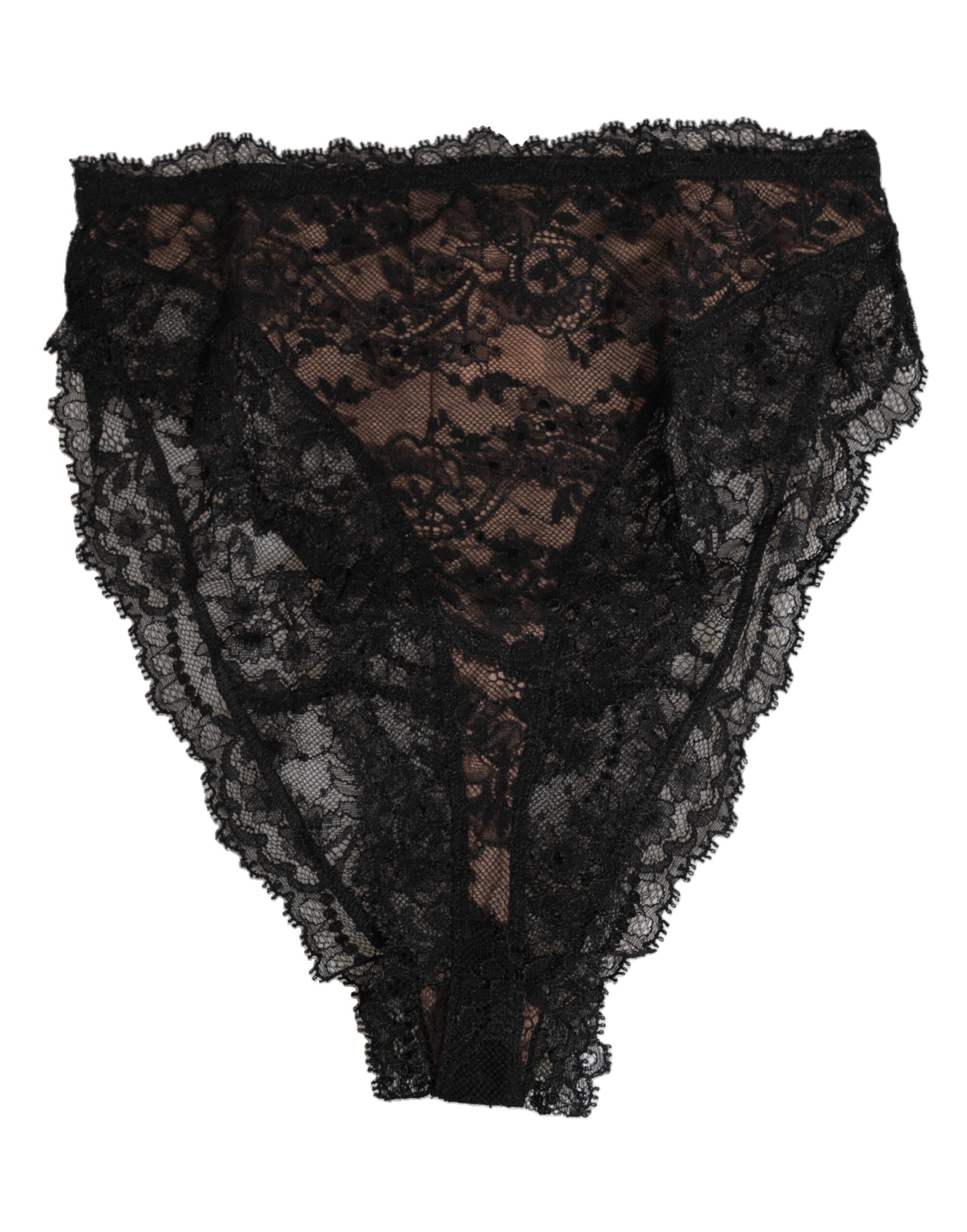 Black Floral Lace Mesh High Brief Panty Underwear
