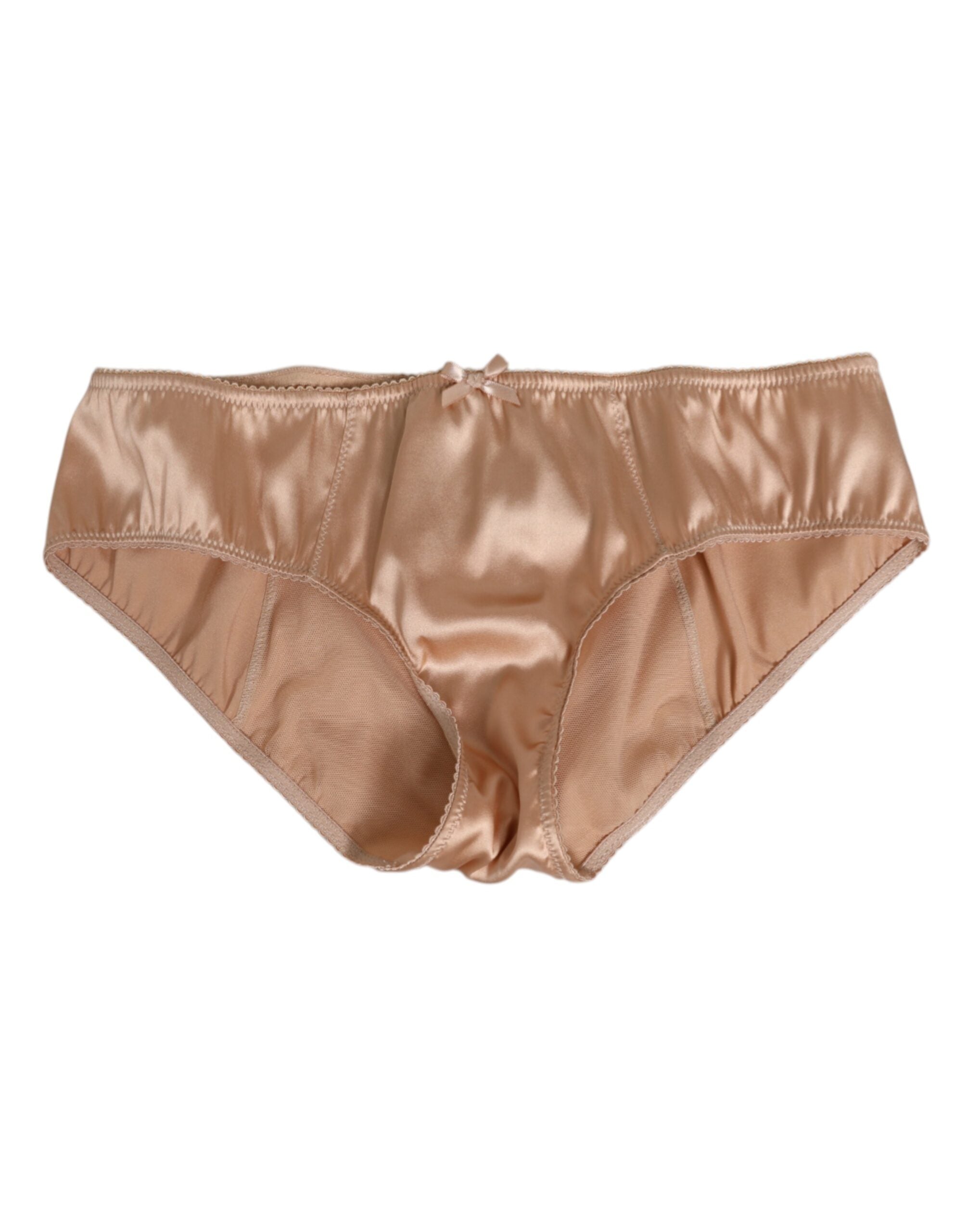 Beige Silk Satin Floral Lace Panty Brief Underwear