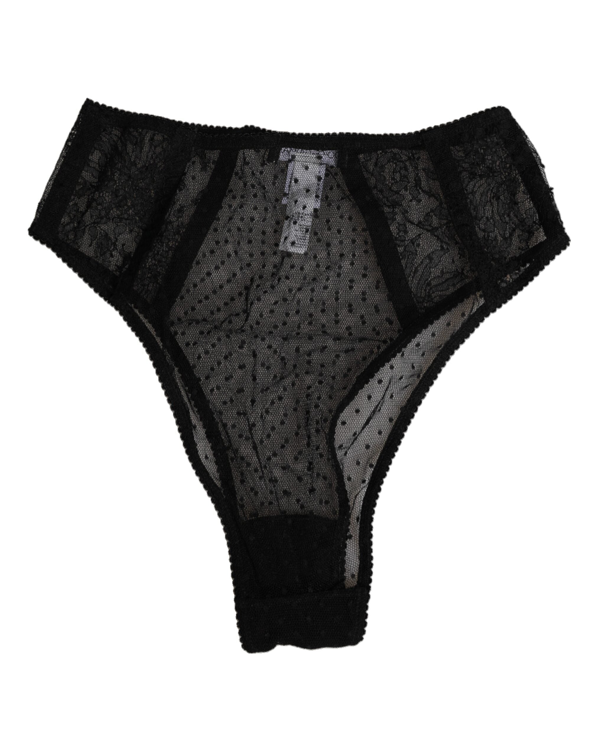 Black Lace Polka Dot Mesh High Waist Underwear