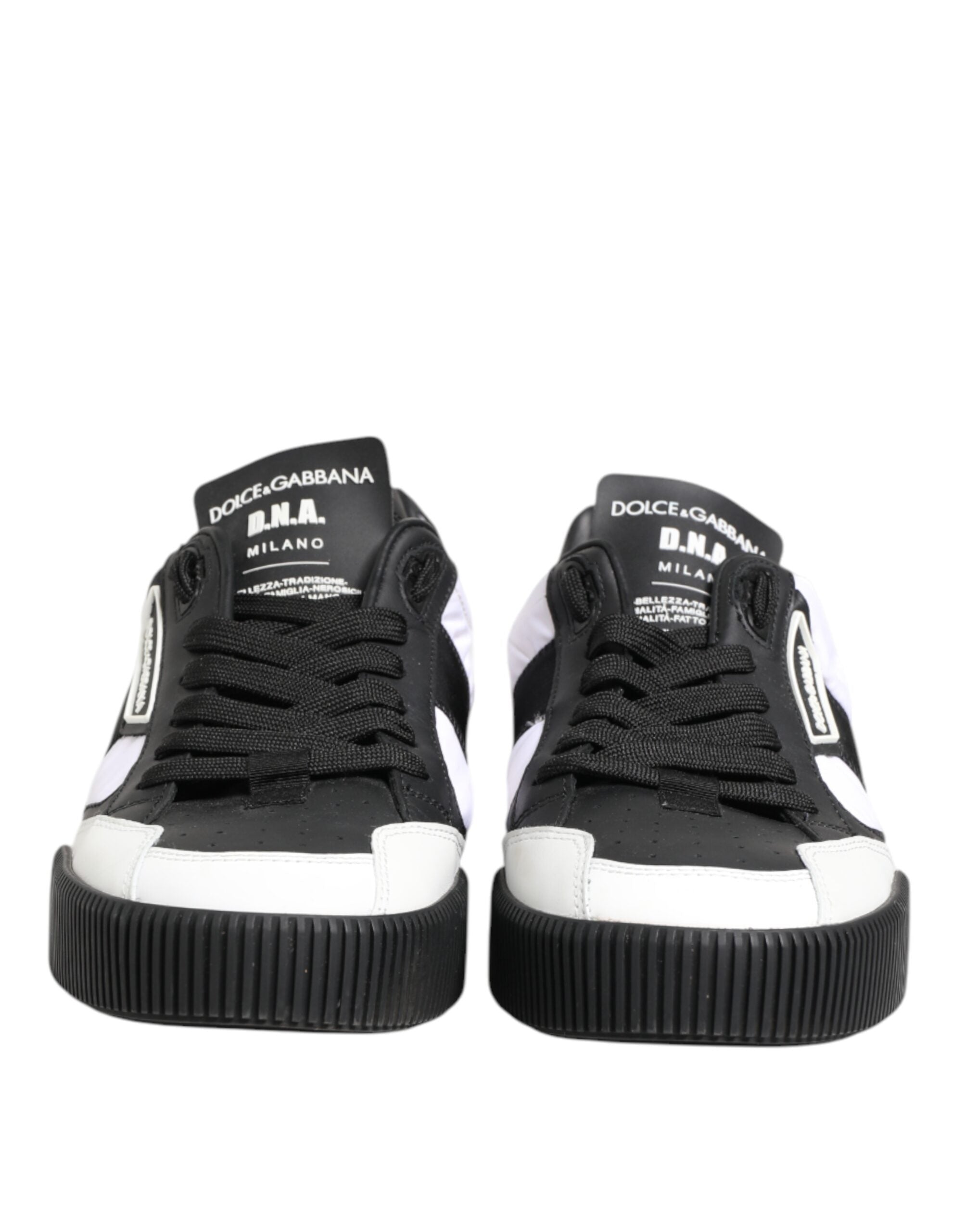 Zwarte en witte MIAMI lage sneakers van leer