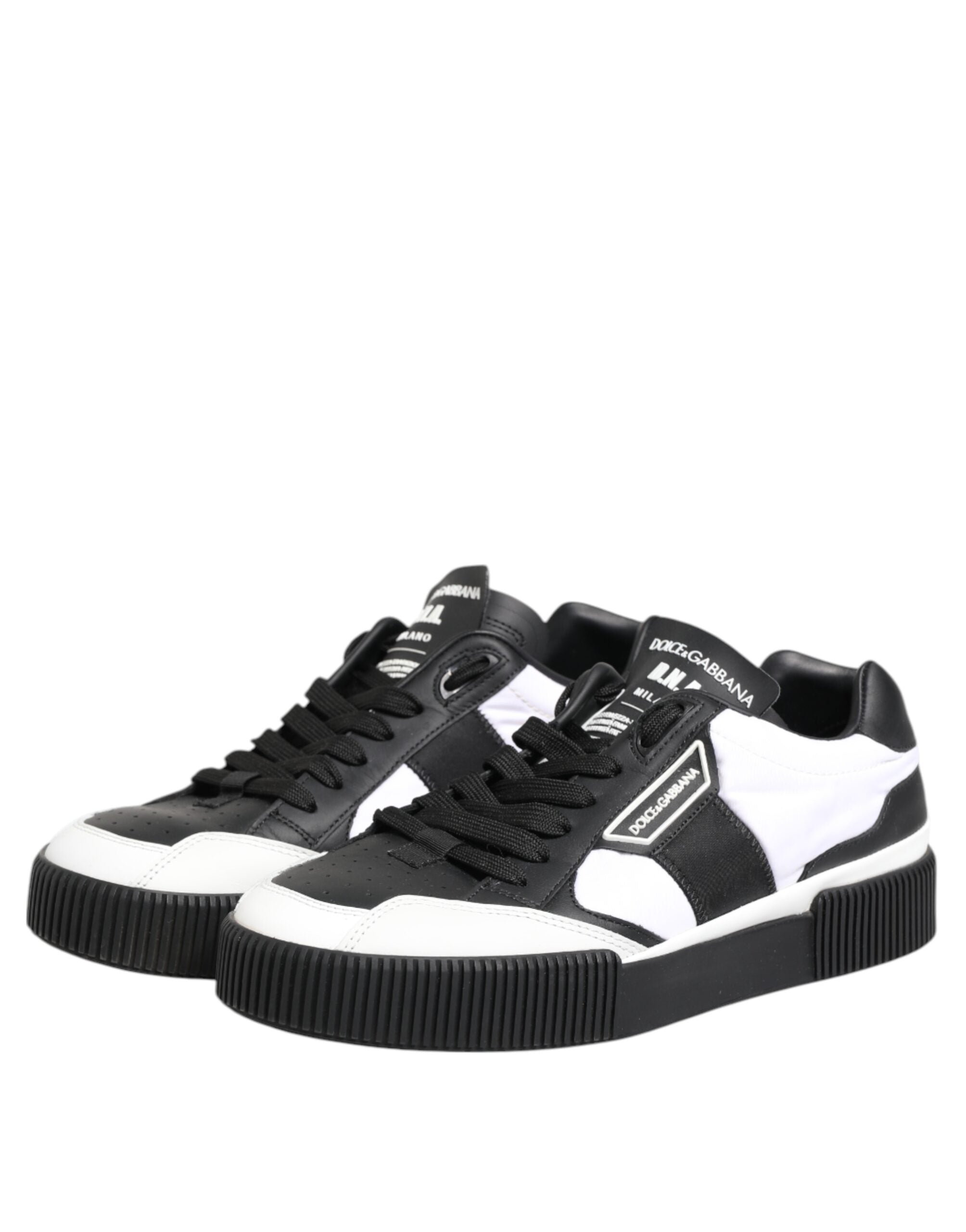 Zwarte en witte MIAMI lage sneakers van leer