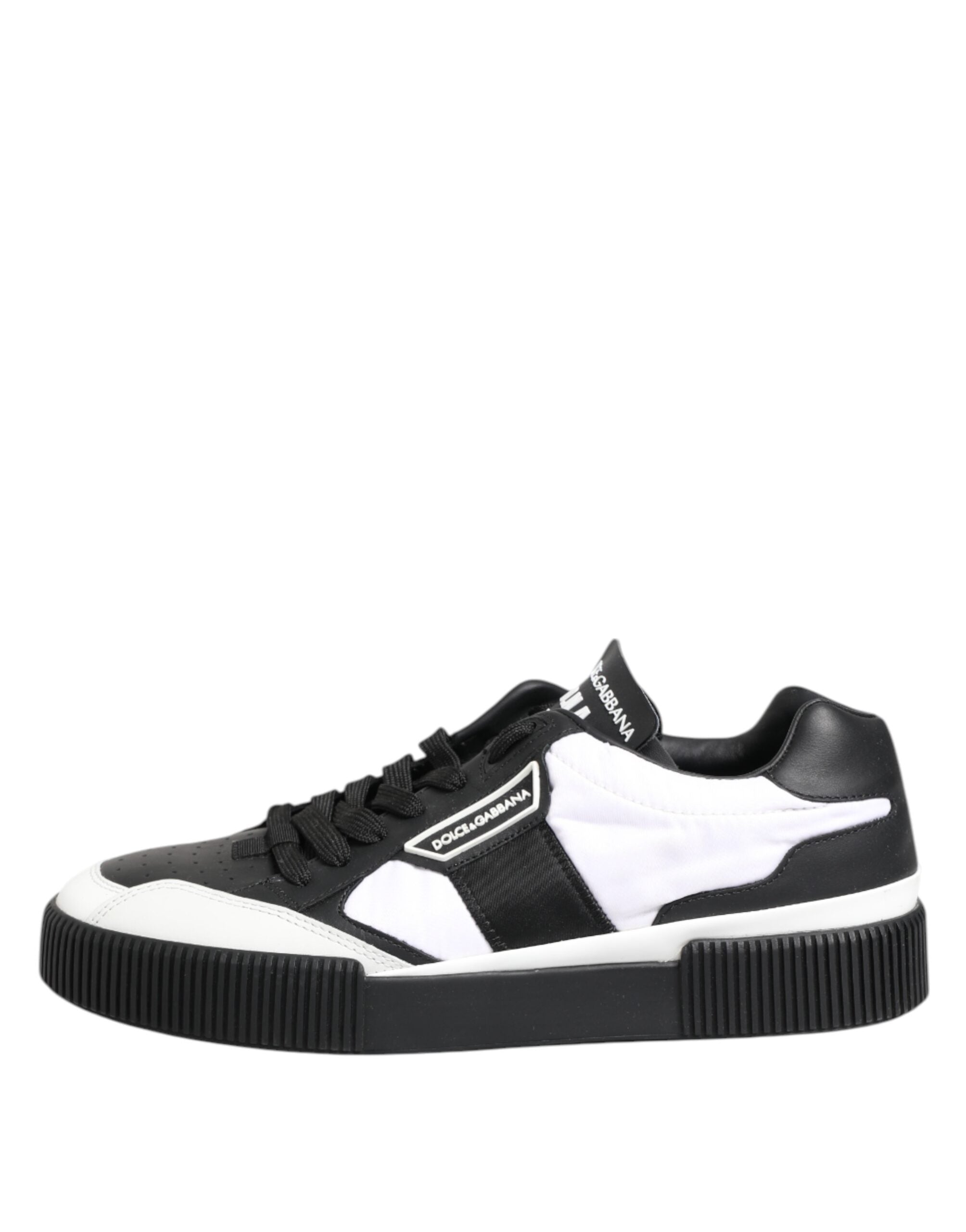 Zwarte en witte MIAMI lage sneakers van leer