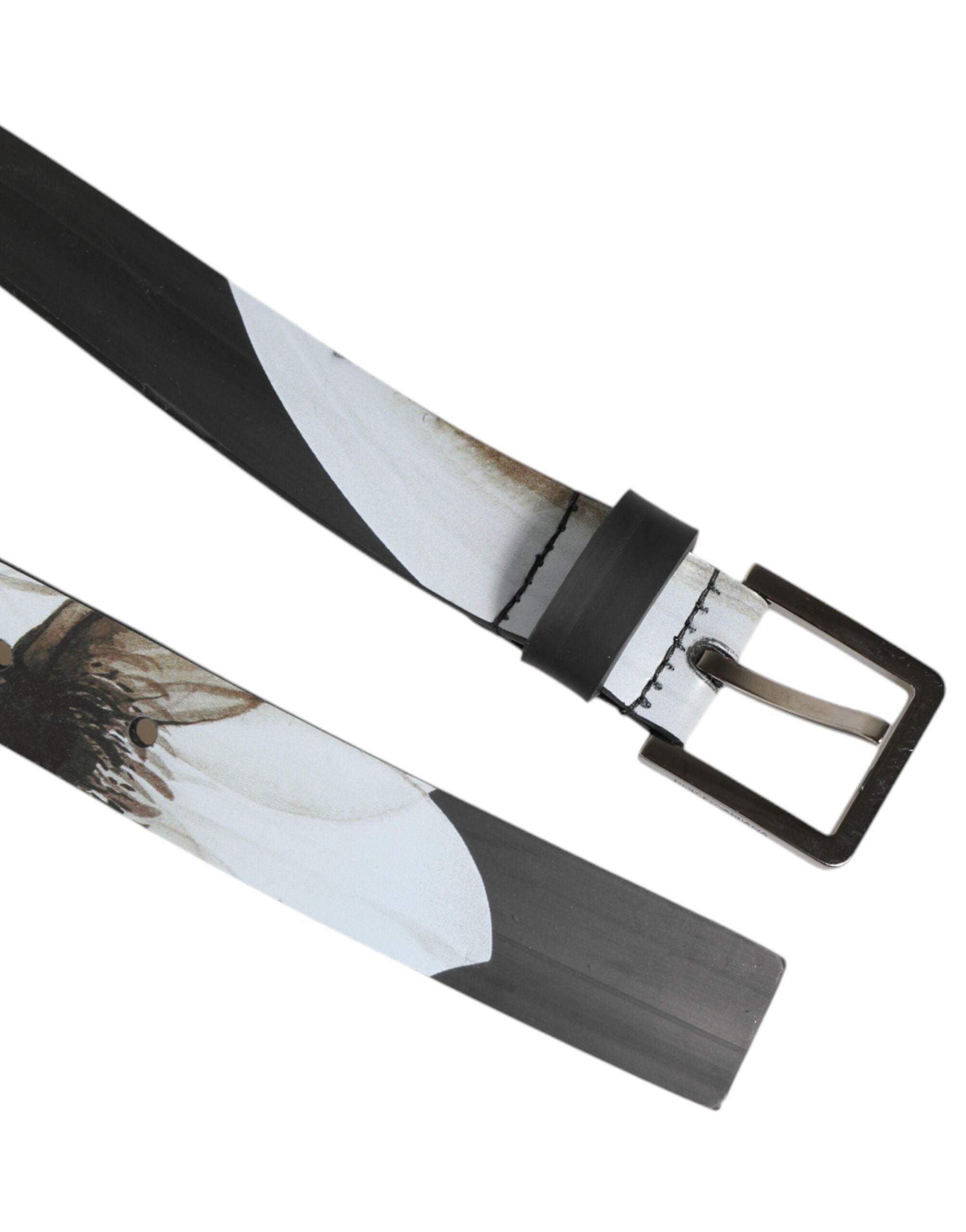 Meerkleurige PVC-herenriem met zilveren gesp en bloemenmotief