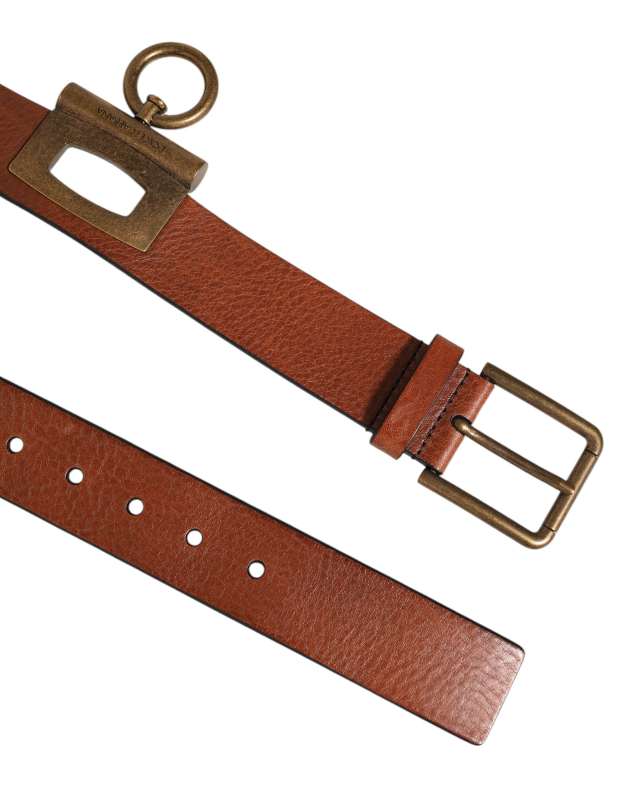 Bruine leren riem met zijringen en messing gesp