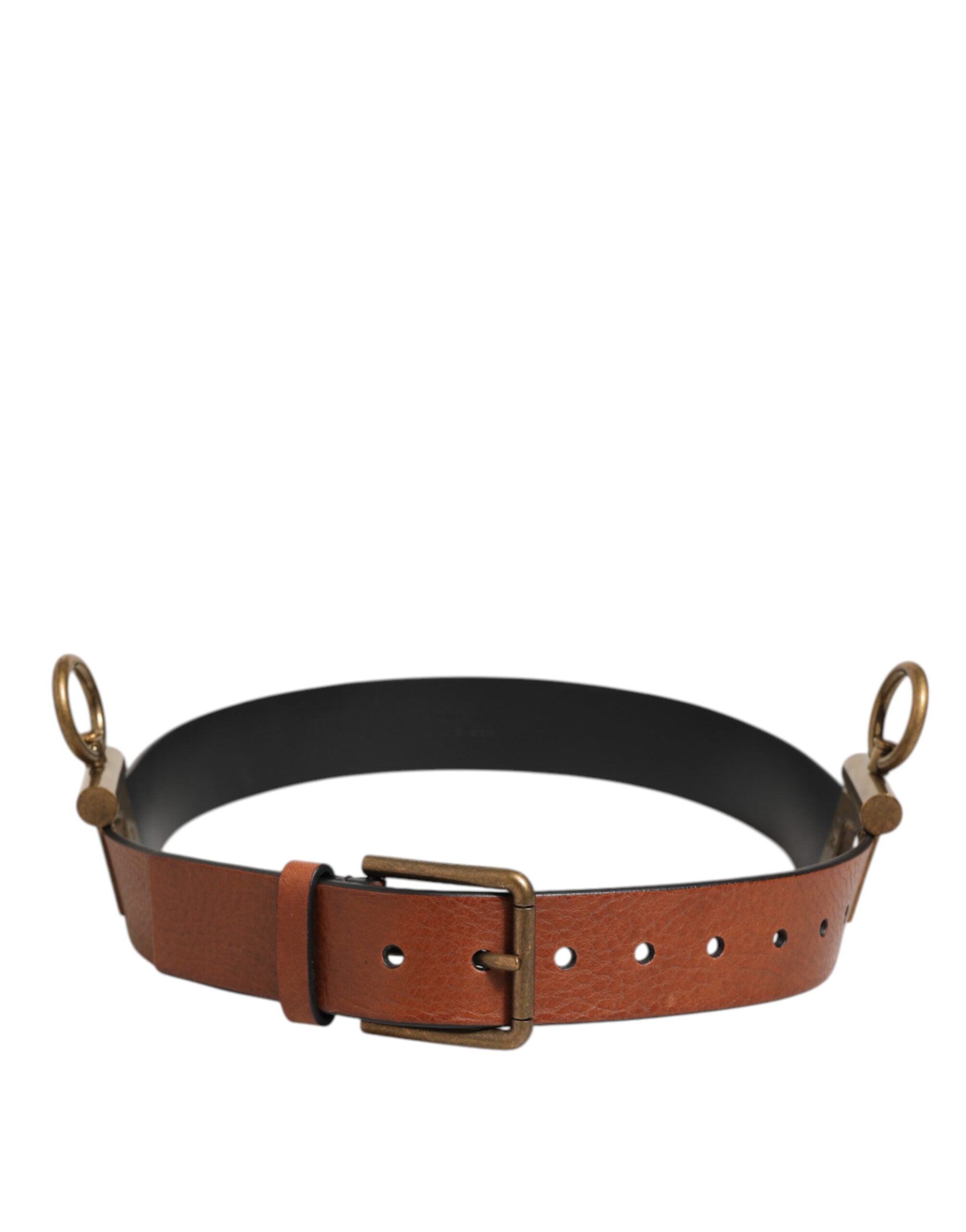 Bruine leren riem met zijringen en messing gesp