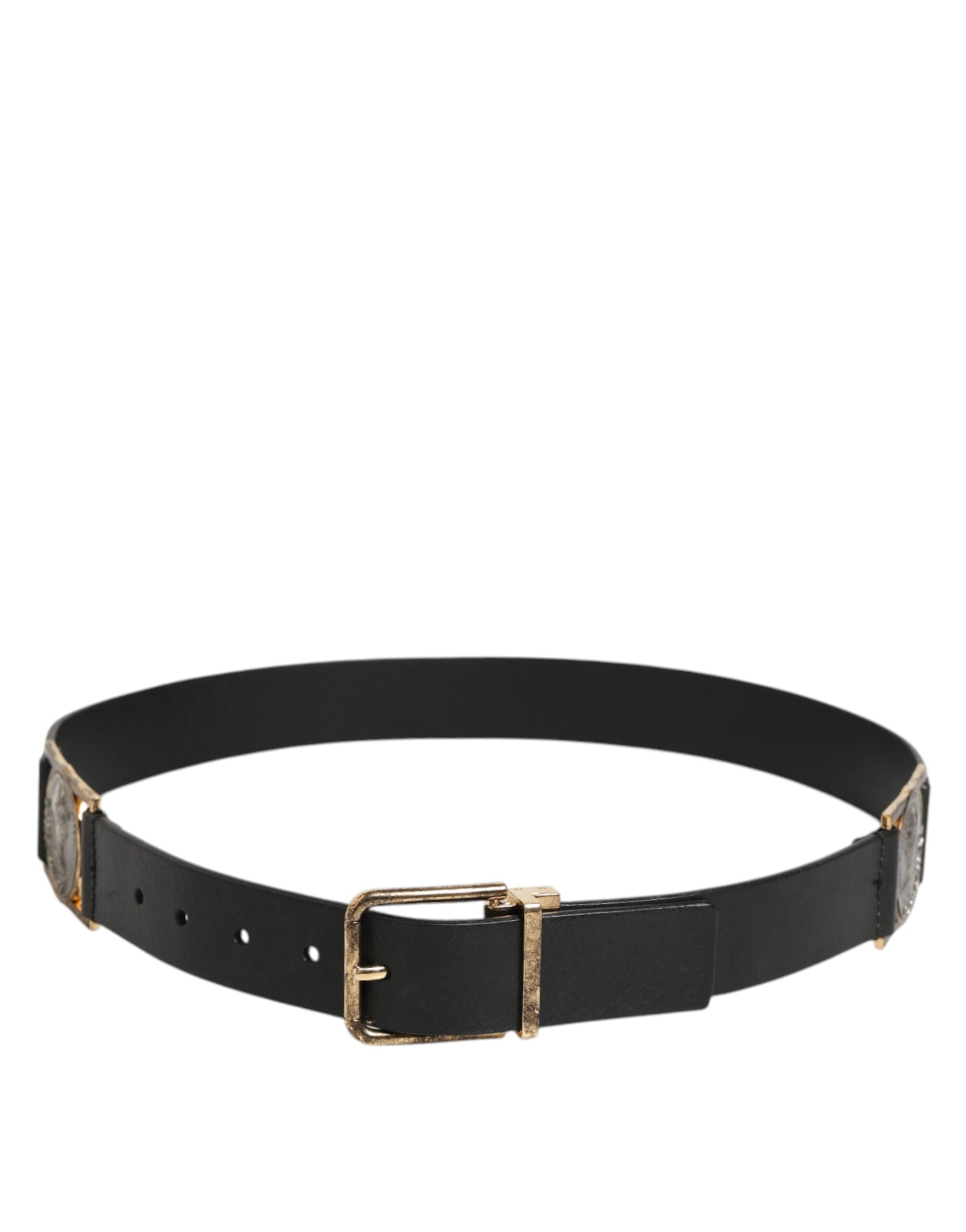 Zwarte leren riem met gouden en zilveren muntgesp