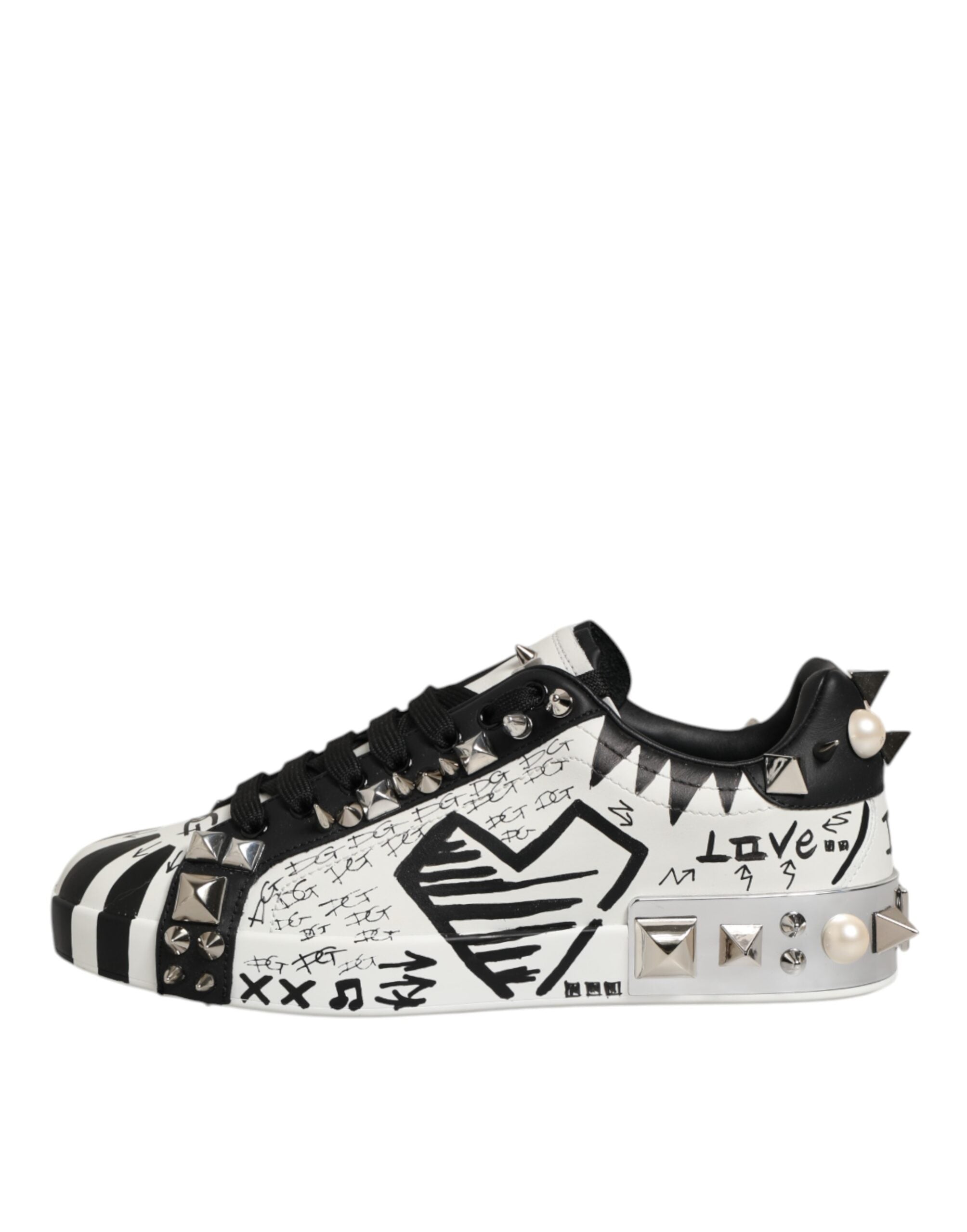 Black White Studded Low Top Sneakers Shoes