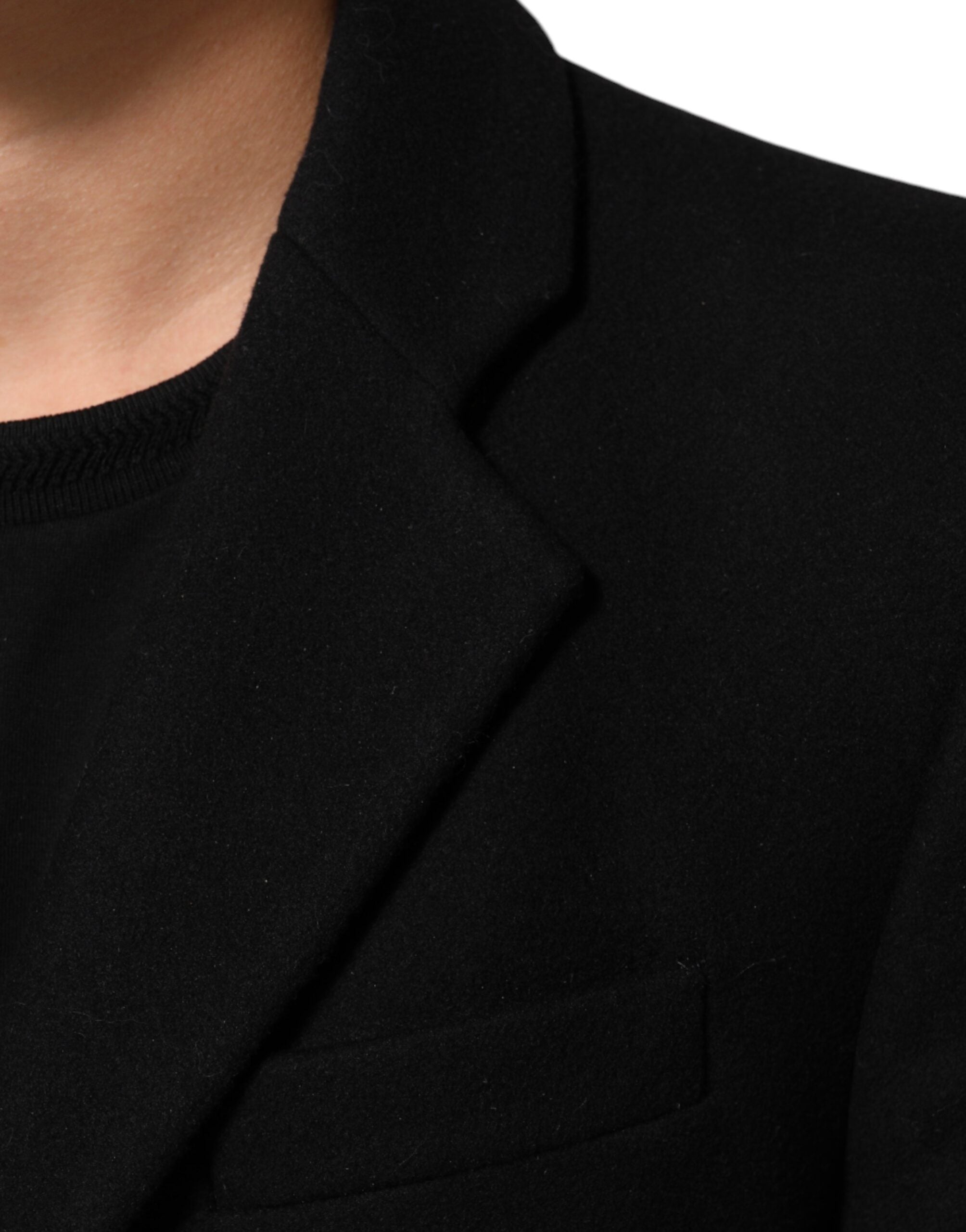 Мъжко черно вълнено тренчкот с копчета