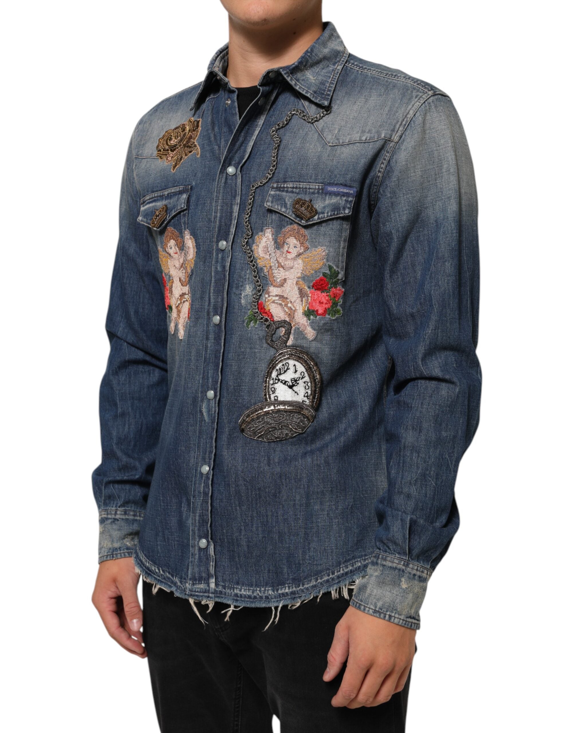 Мъжка риза Blue Angel Patch Denim с копчета