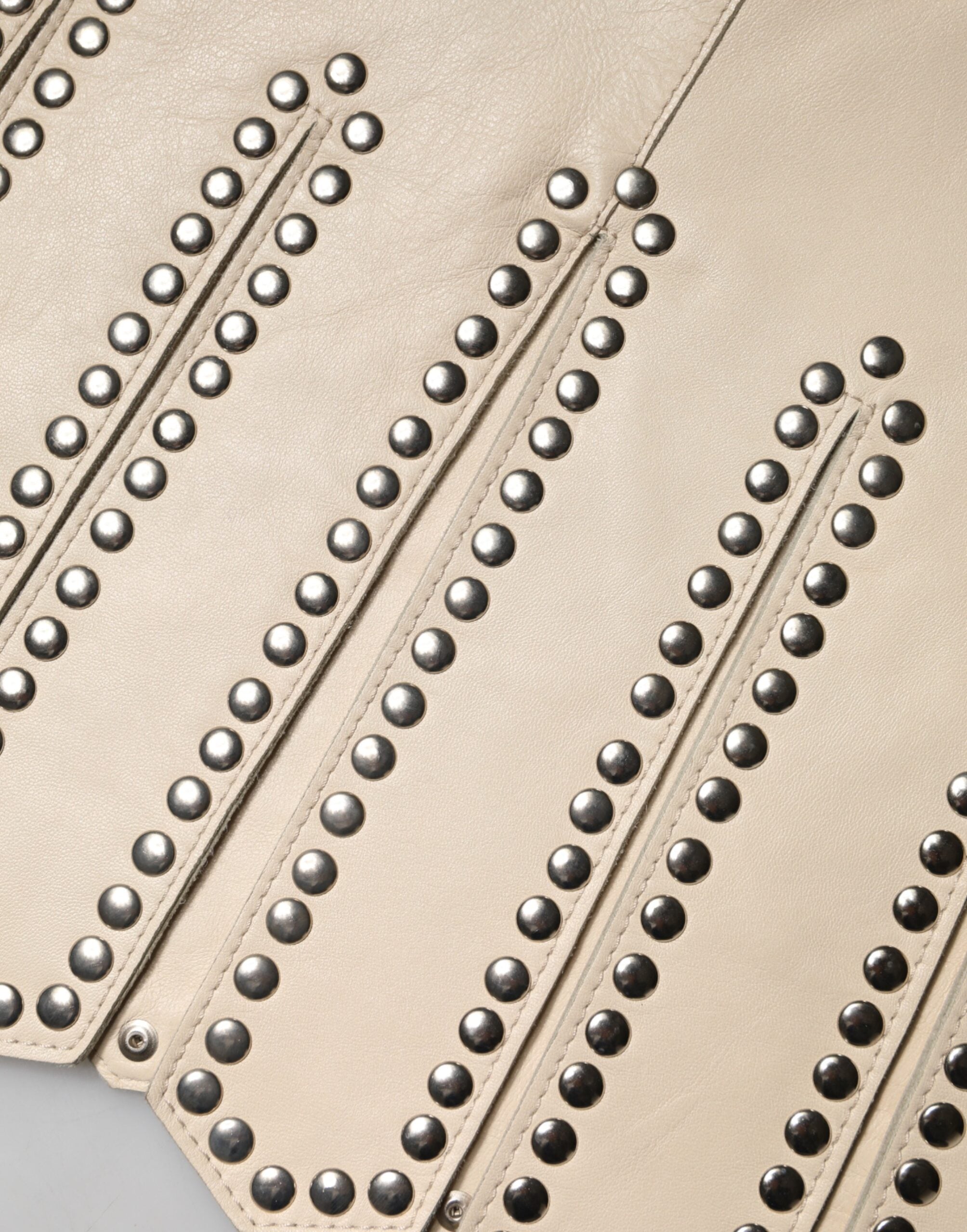 Beige Leather Studs Mid Waist Mini Skirt