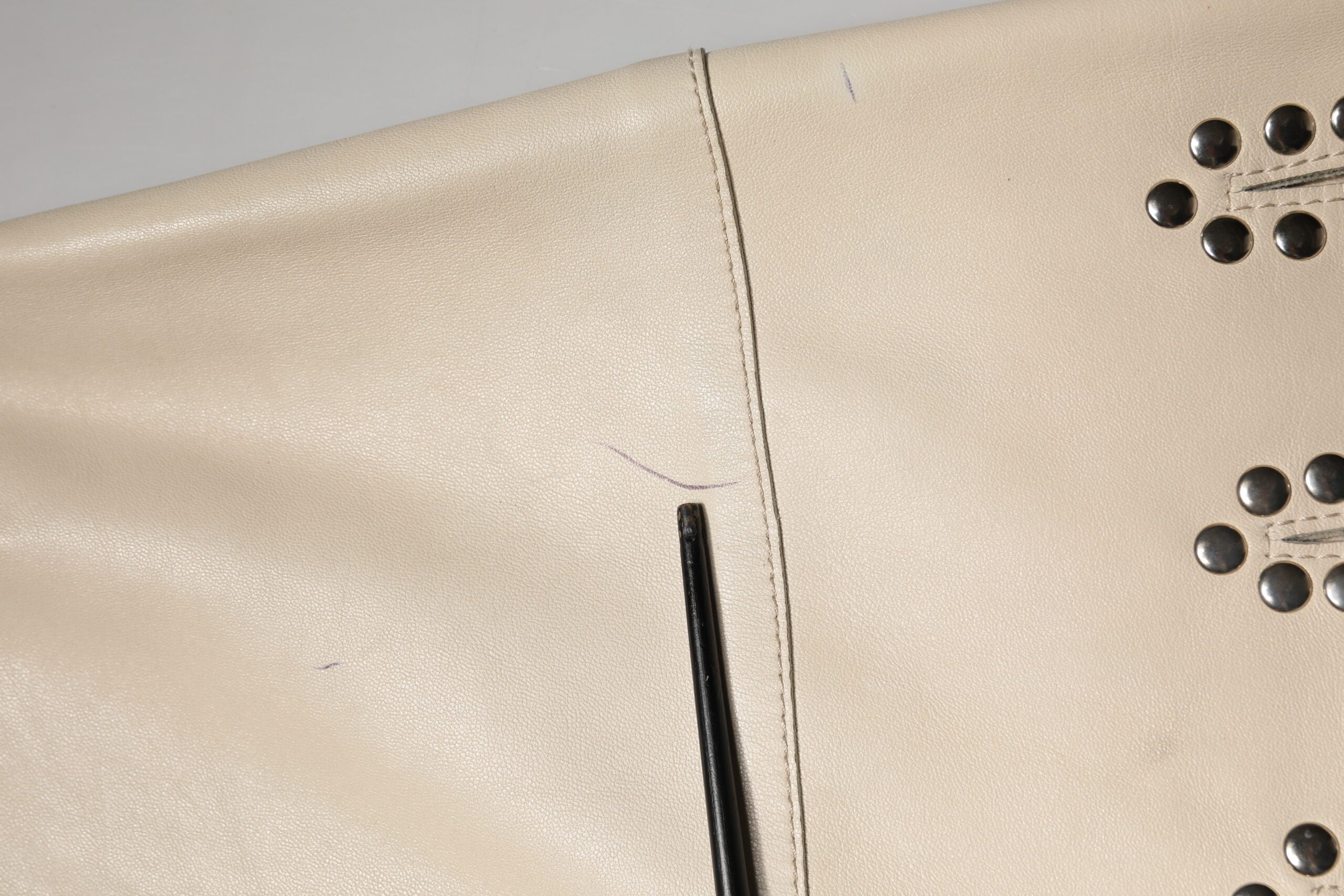 Beige Leather Studs Mid Waist Mini Skirt