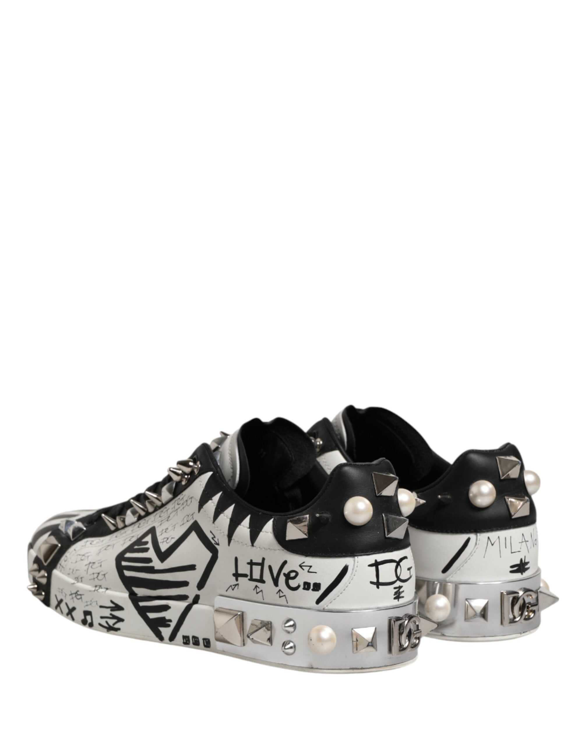 Black White Studded Low Top Sneakers Shoes