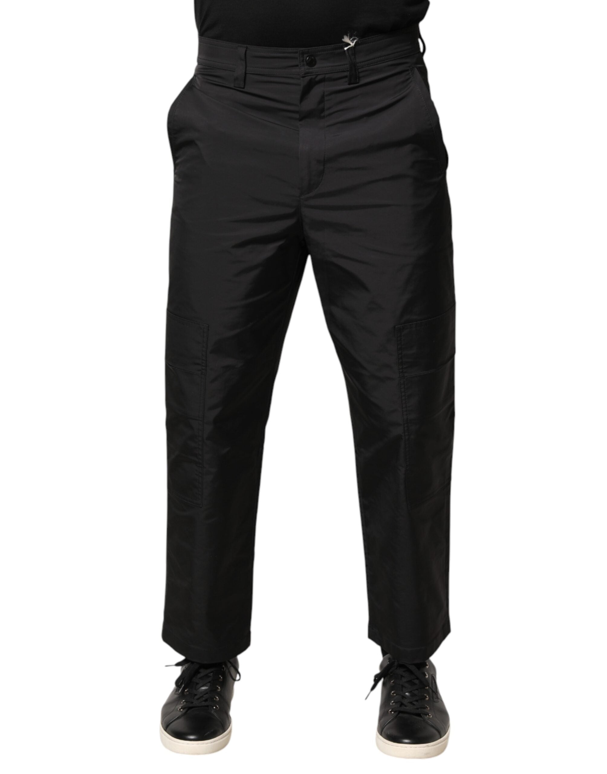 Black Mid Waist Men Tapered Dress Trouser Pants