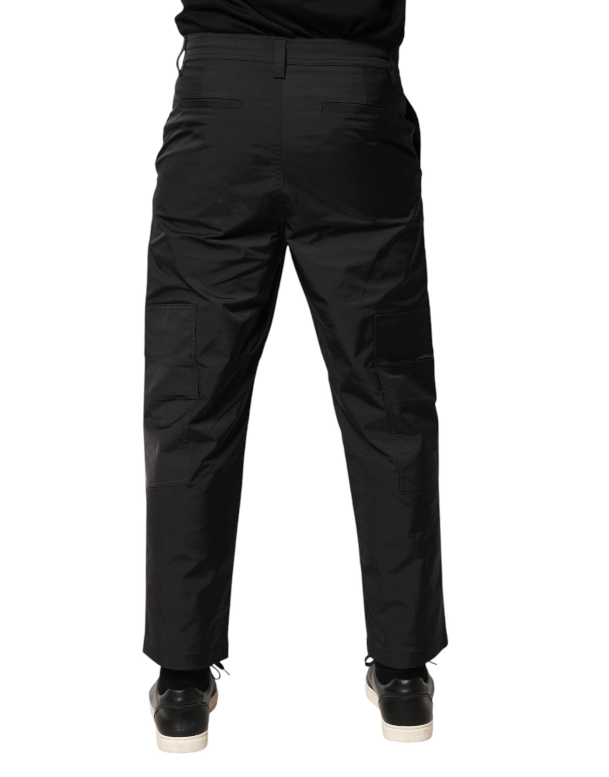Black Mid Waist Men Tapered Dress Trouser Pants