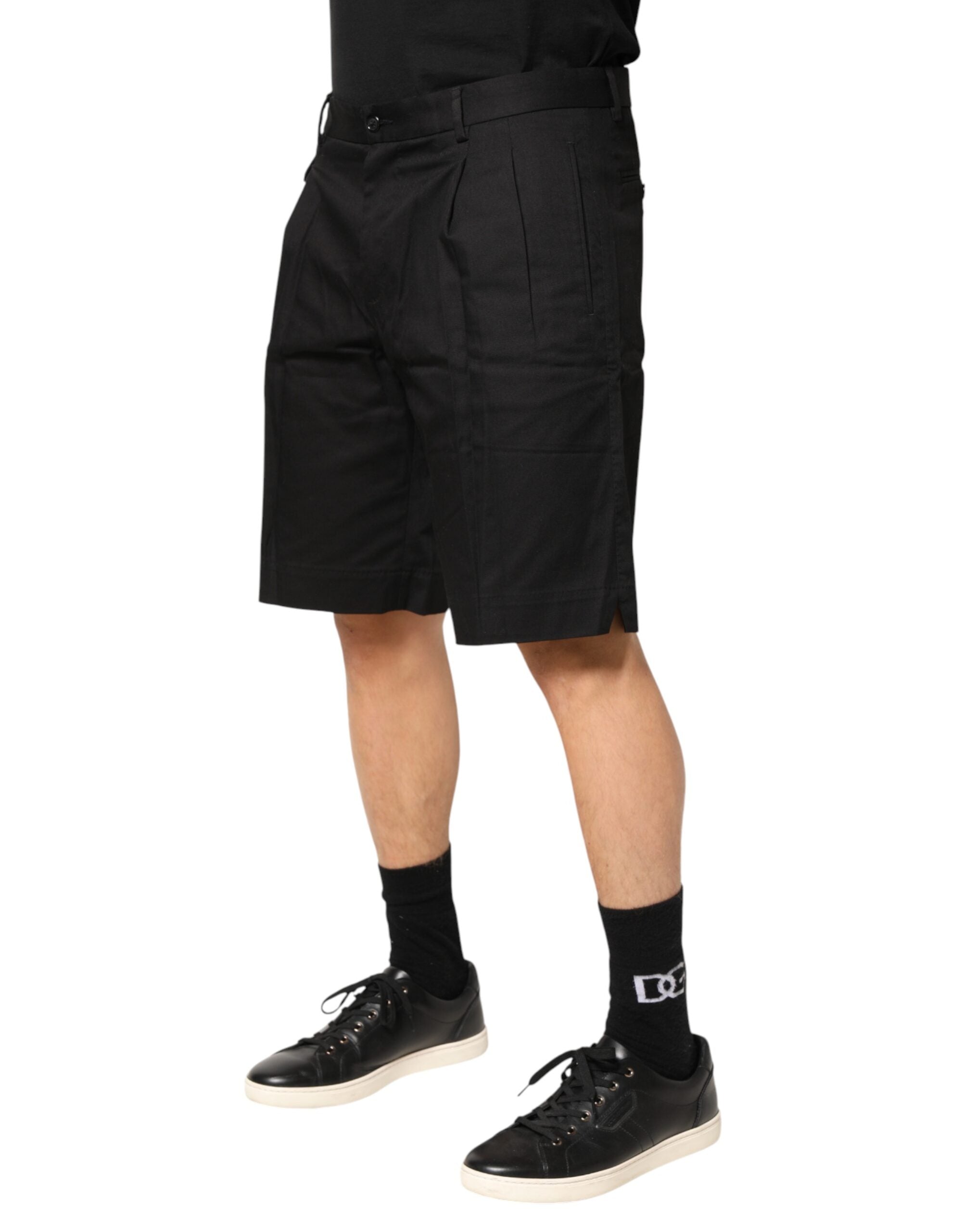 Black Cotton Stretch Mid Wasit Bermuda Shorts