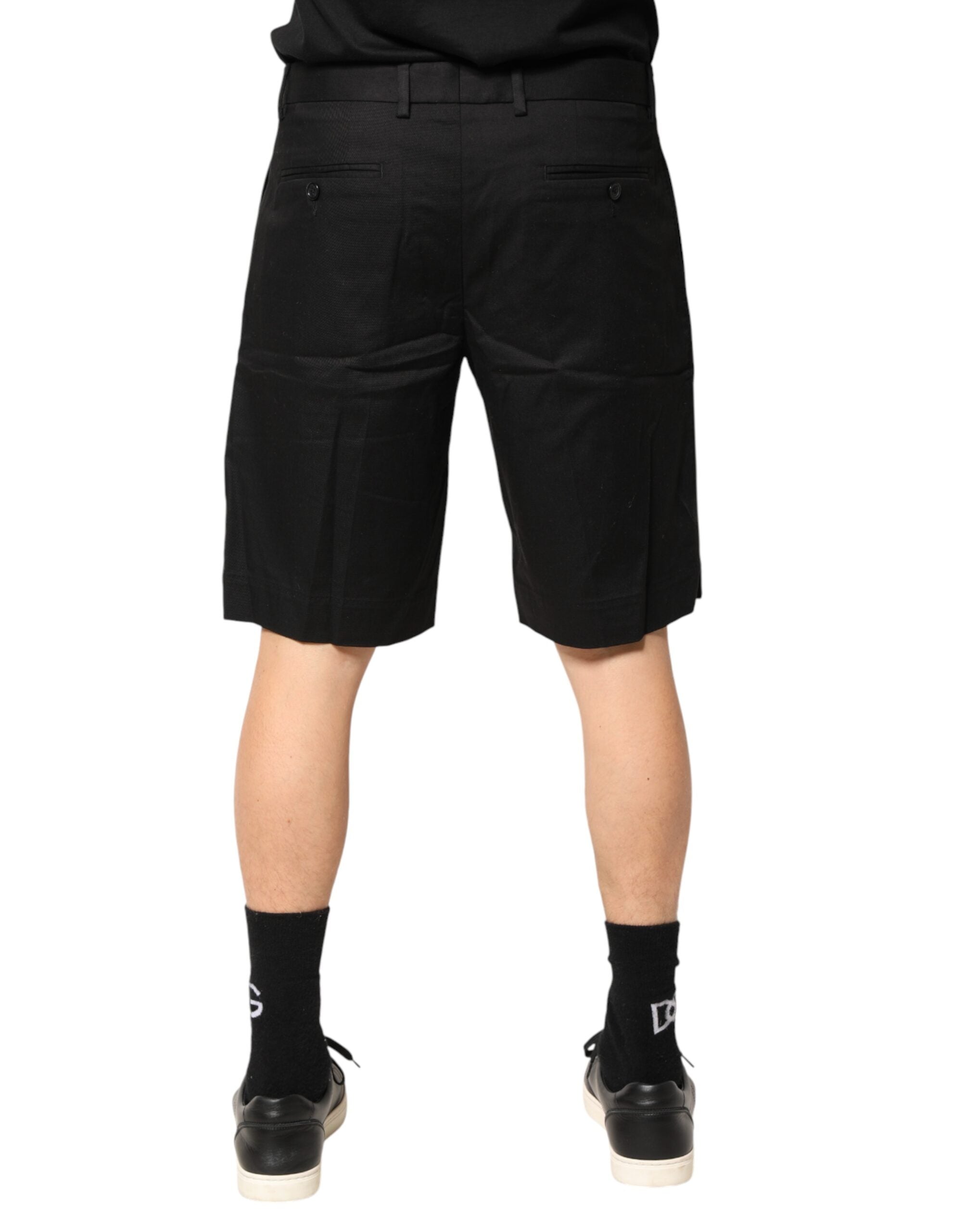 Black Cotton Stretch Mid Wasit Bermuda Shorts