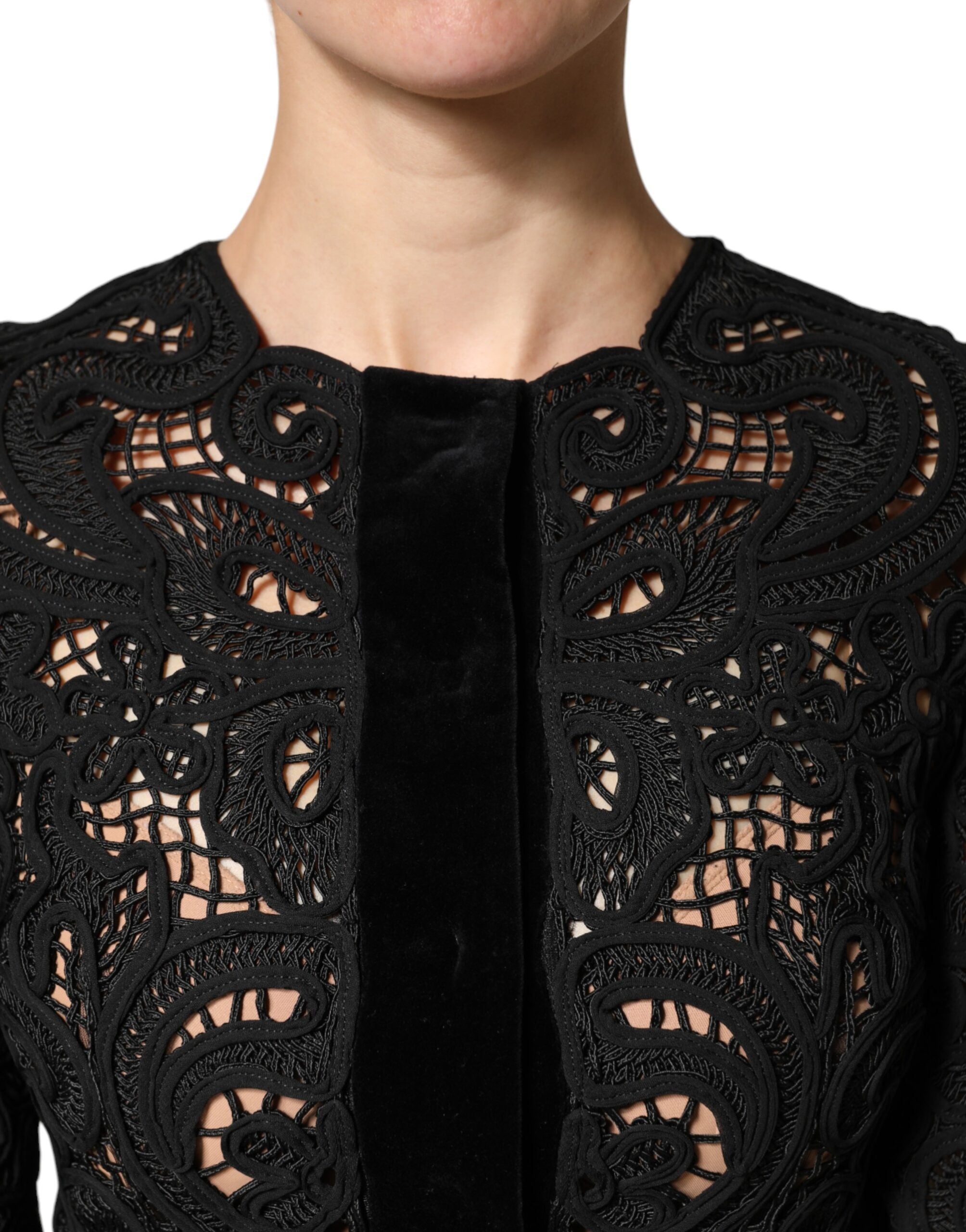 Black Floral Lace Cropped Coat Jacket