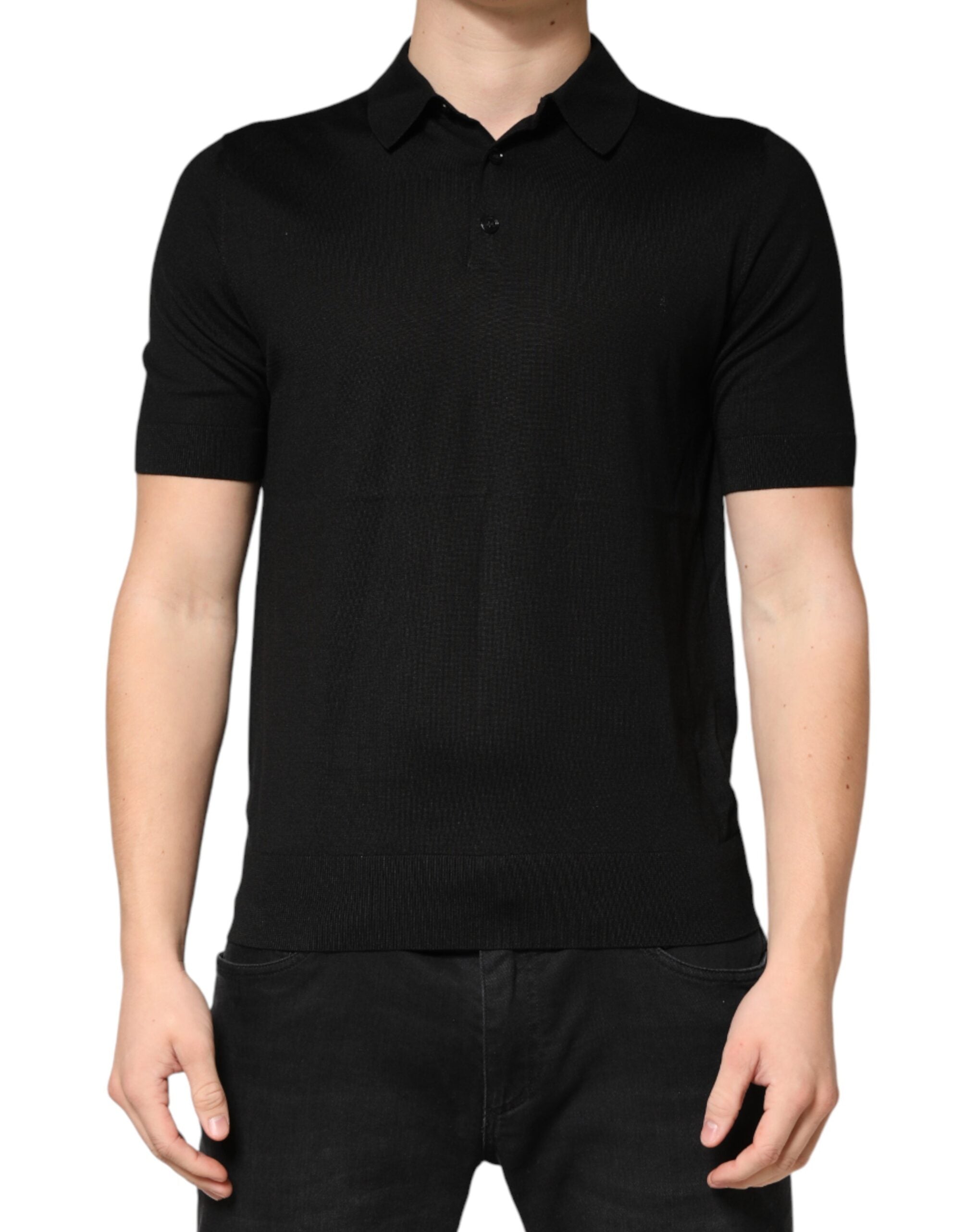 Black Silk Collared Short Sleeve Polo T-shirt